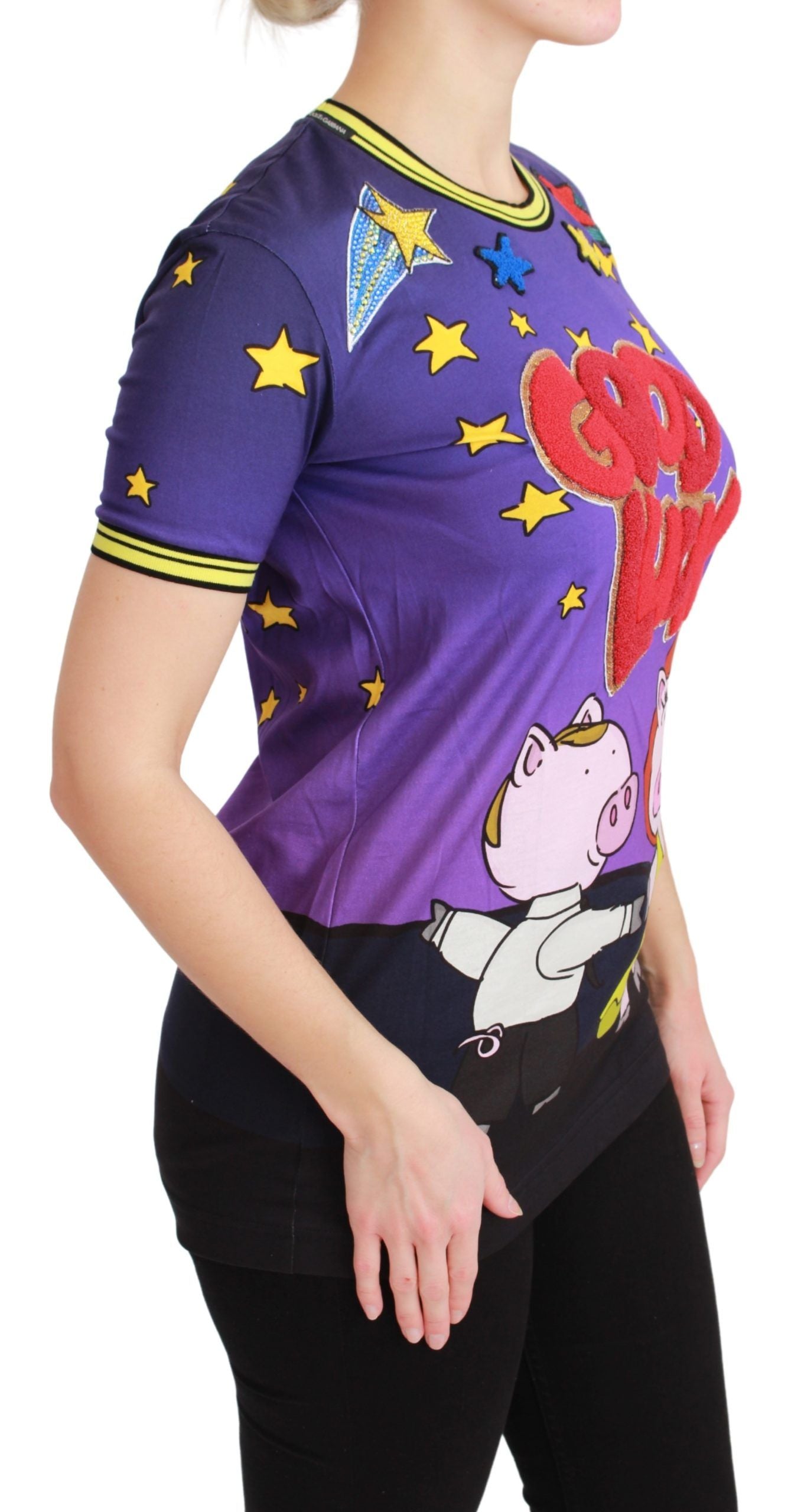 Dolce & Gabbana Purple YEAR OF THE PIG Top Cotton Women's T-shirt