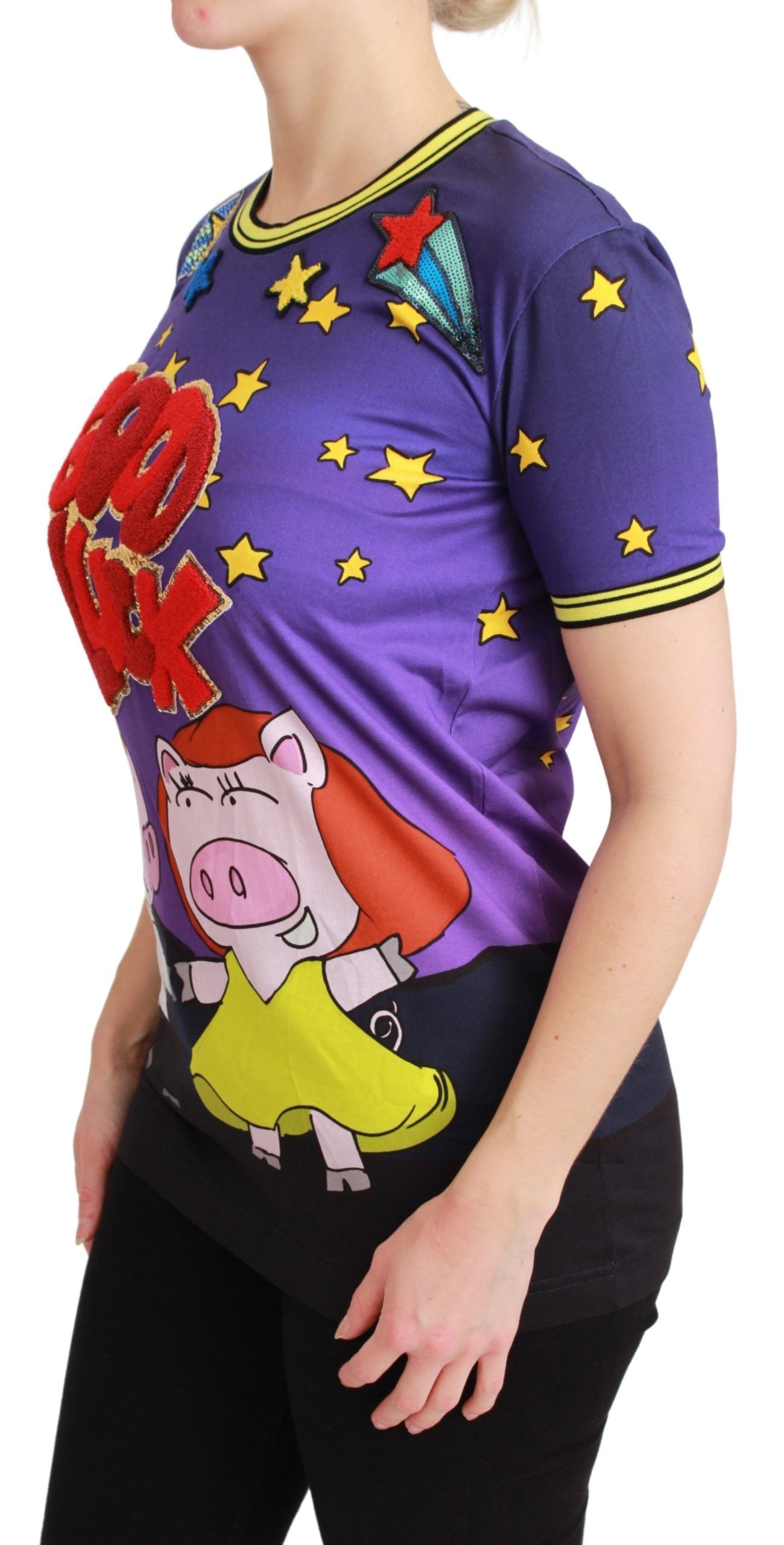 Dolce & Gabbana Purple YEAR OF THE PIG Top Cotton Women's T-shirt