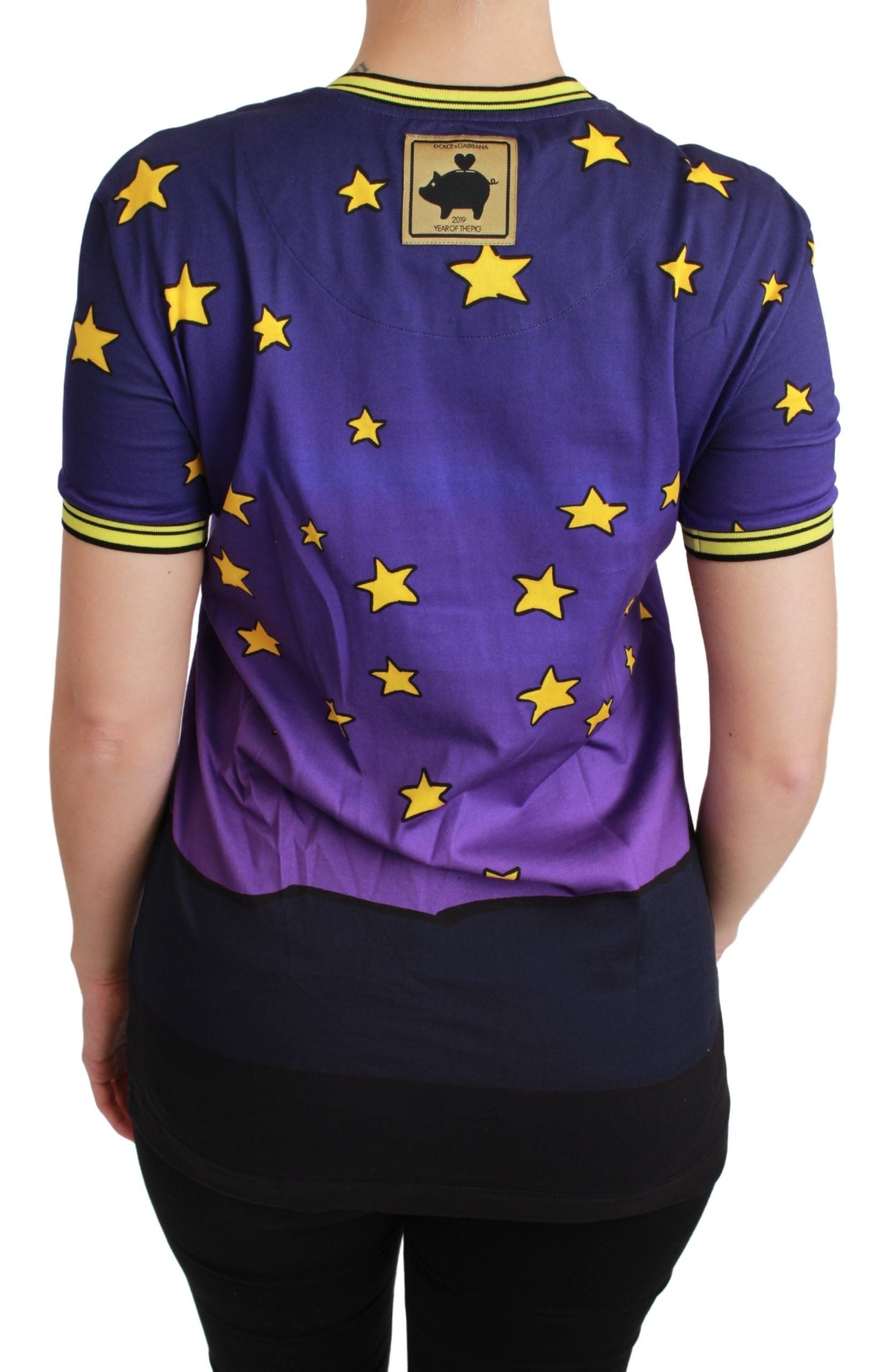 Dolce & Gabbana Purple YEAR OF THE PIG Top Cotton Women's T-shirt
