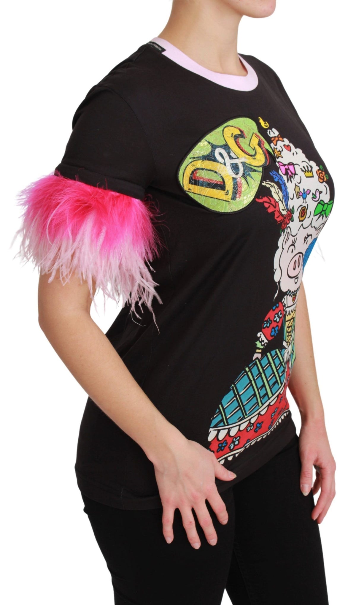 Dolce & Gabbana Black YEAR OF THE PIG Top Cotton Women's T-shirt