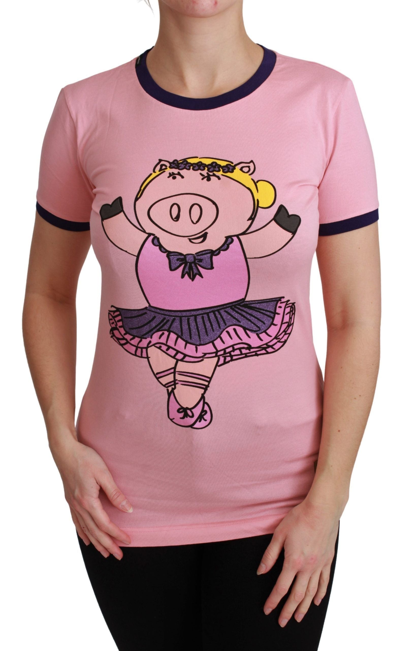 Dolce & Gabbana Pink YEAR OF THE PIG Top Cotton Women's T-shirt