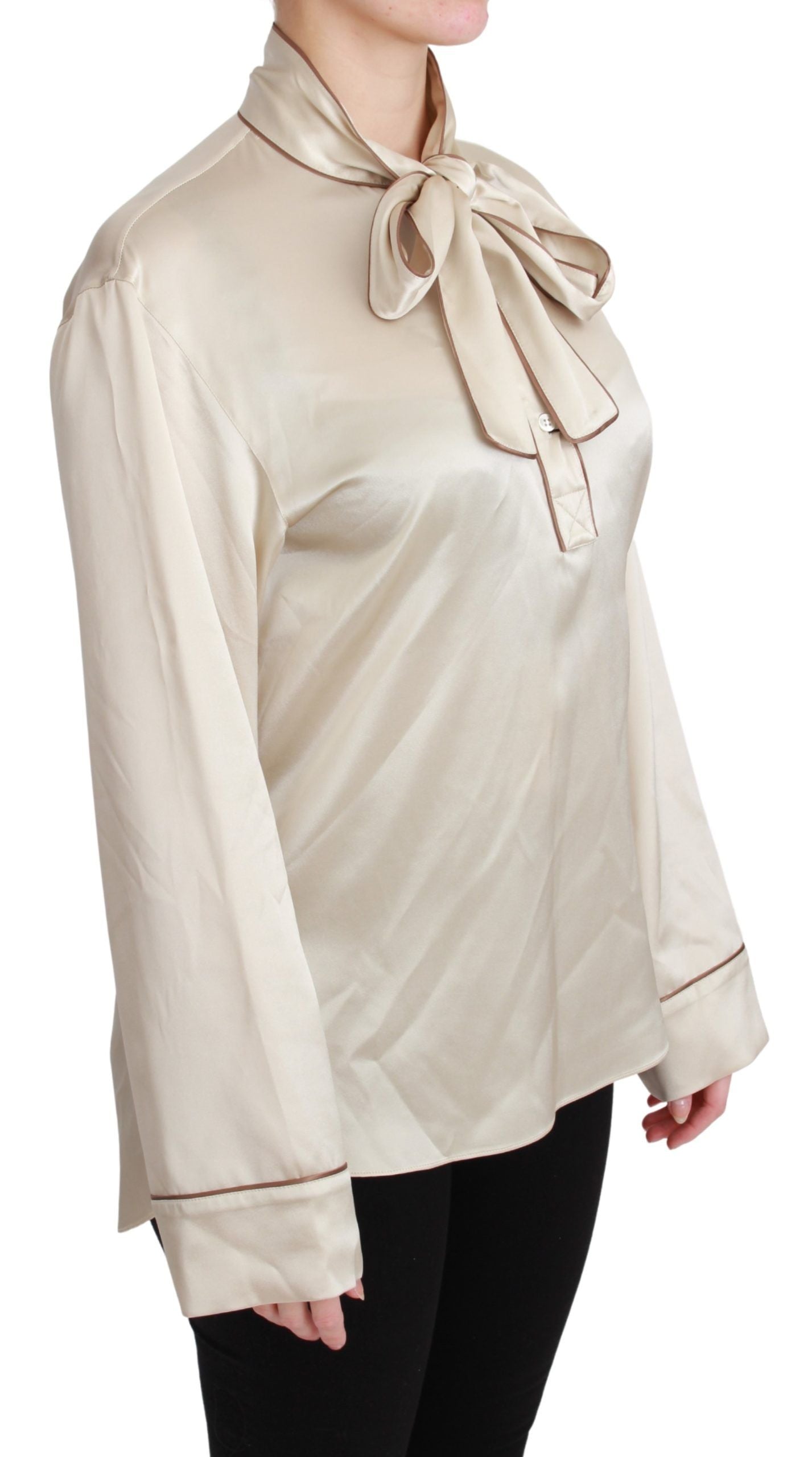 Dolce & Gabbana Beige Sleeve Top Queen Silk Satin Women's Blouse