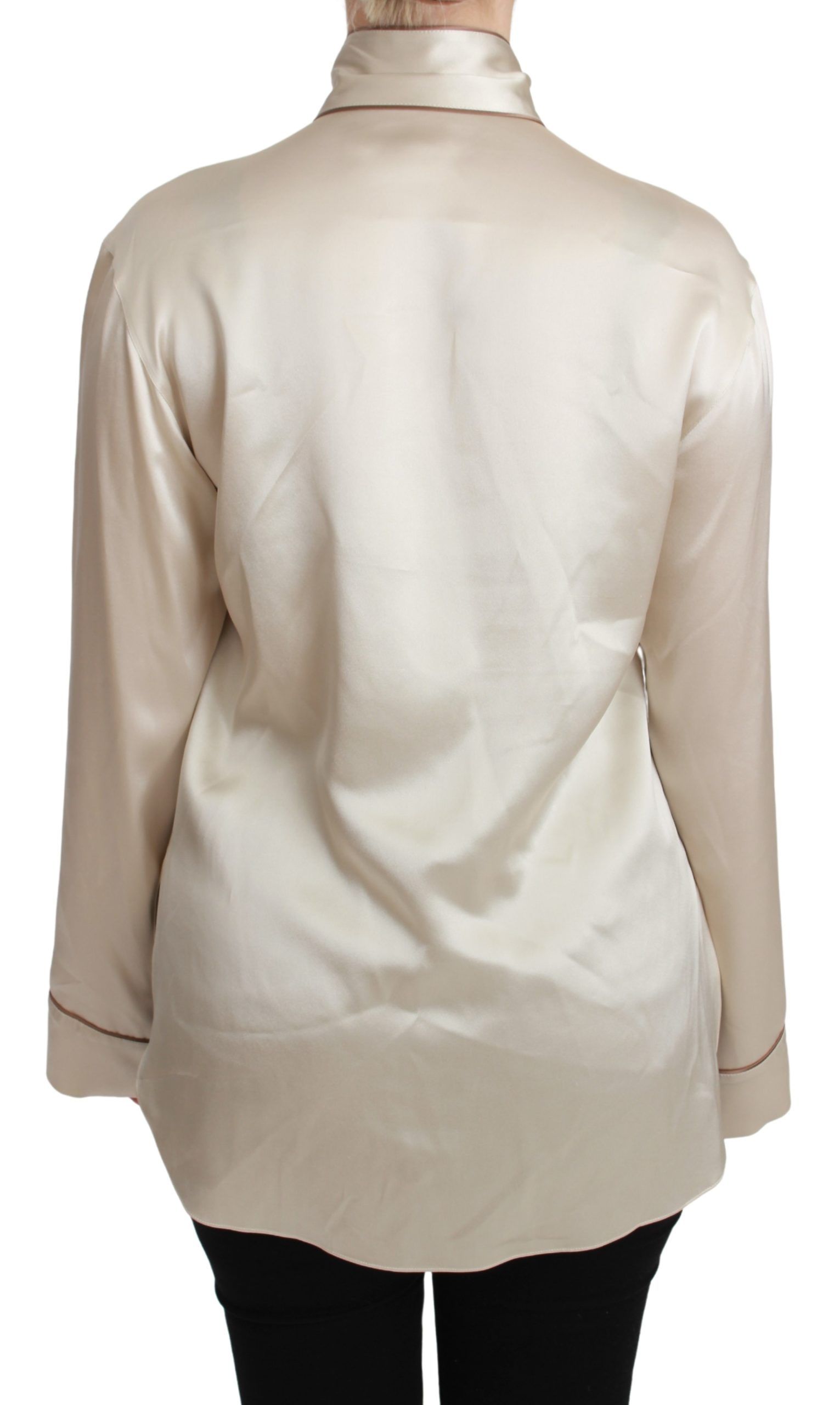 Dolce & Gabbana Beige Sleeve Top Queen Silk Satin Women's Blouse