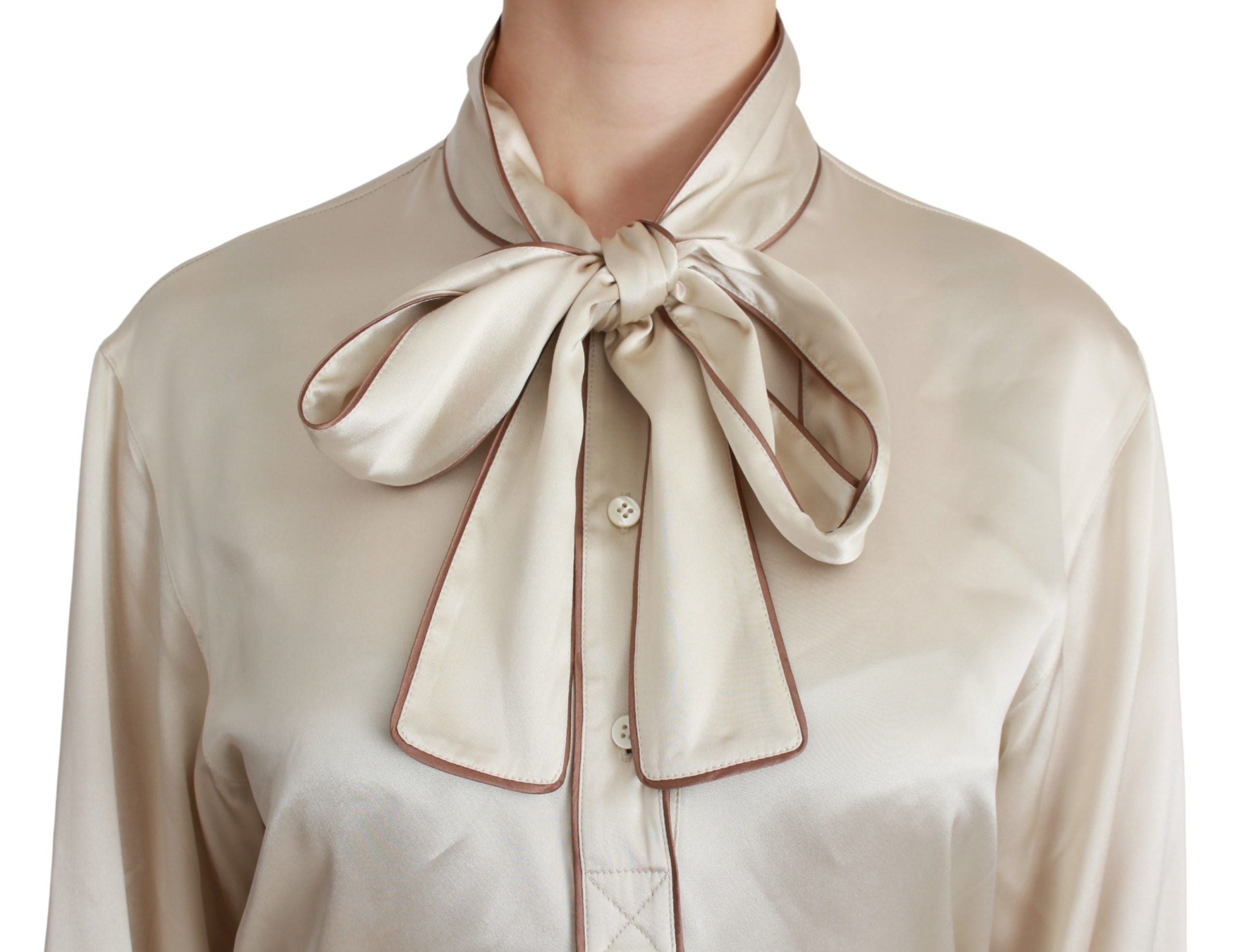 Dolce & Gabbana Beige Sleeve Top Queen Silk Satin Women's Blouse