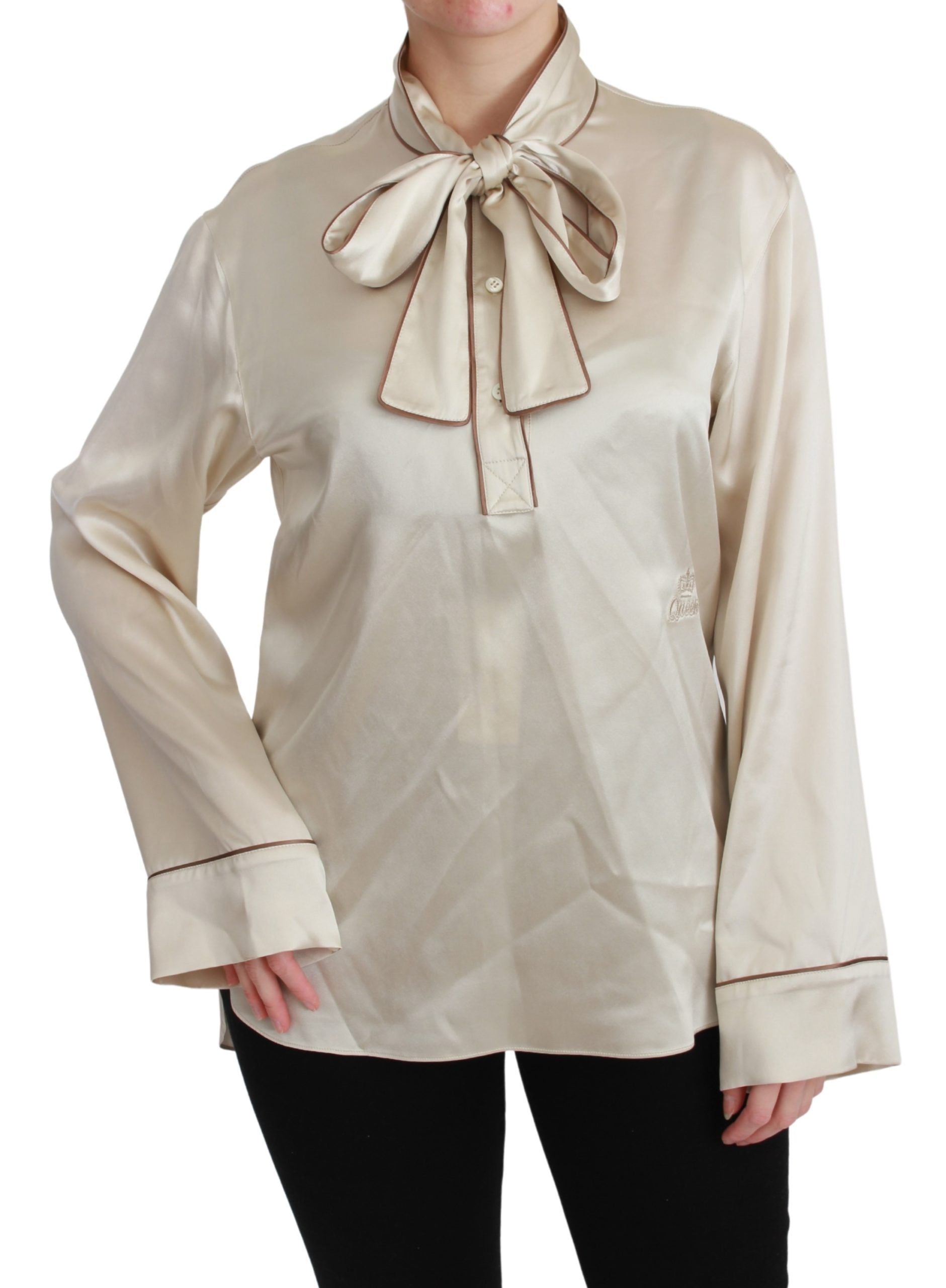 Dolce & Gabbana Beige Sleeve Top Queen Silk Satin Women's Blouse