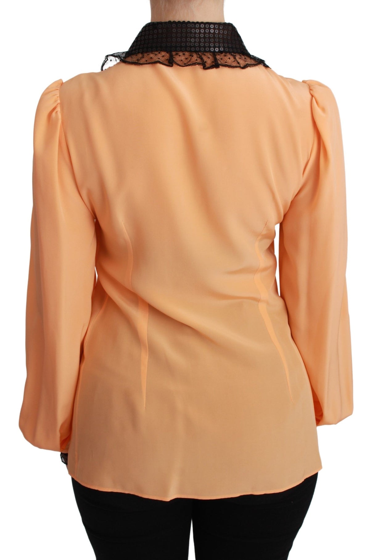 Dolce & Gabbana Yellow Silk Sequin Lace Blouse Women's Shirt