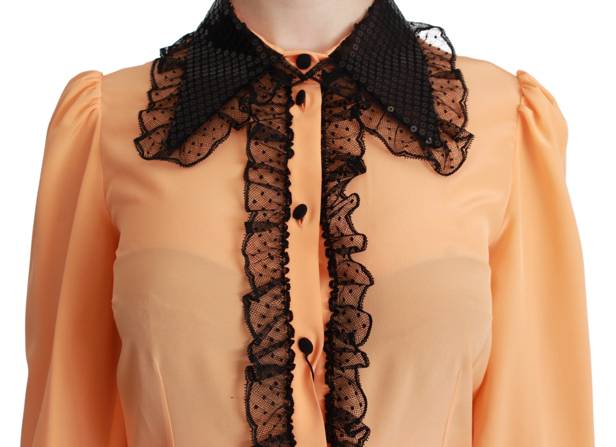 Dolce & Gabbana Yellow Silk Sequin Lace Blouse Women's Shirt
