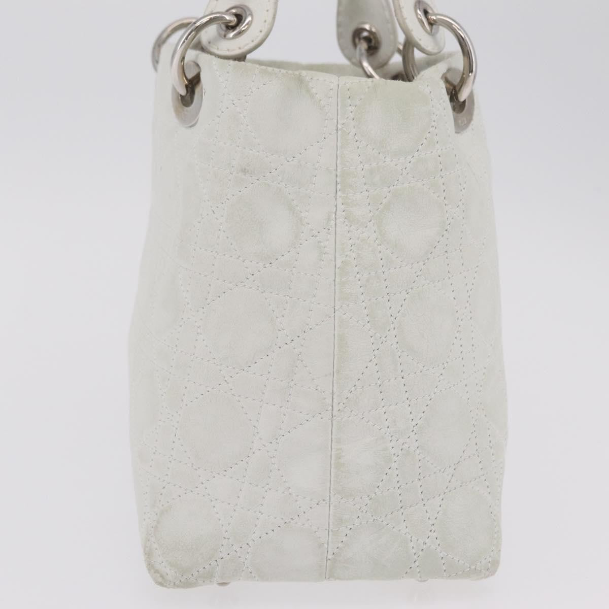Christian Dior Lady Dior Cannage Quilt Calfskin White Leather Handbag (Pre-Owned)