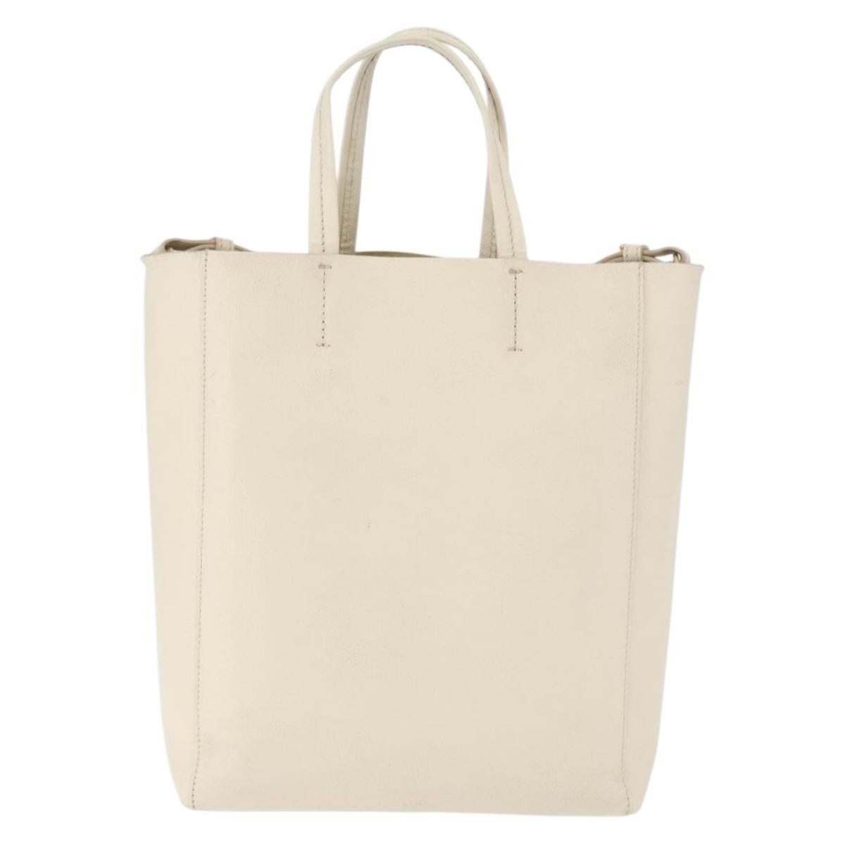 Celine Phantom Cabas Leather White Leather Tote Bag Bag (Pre-Owned)