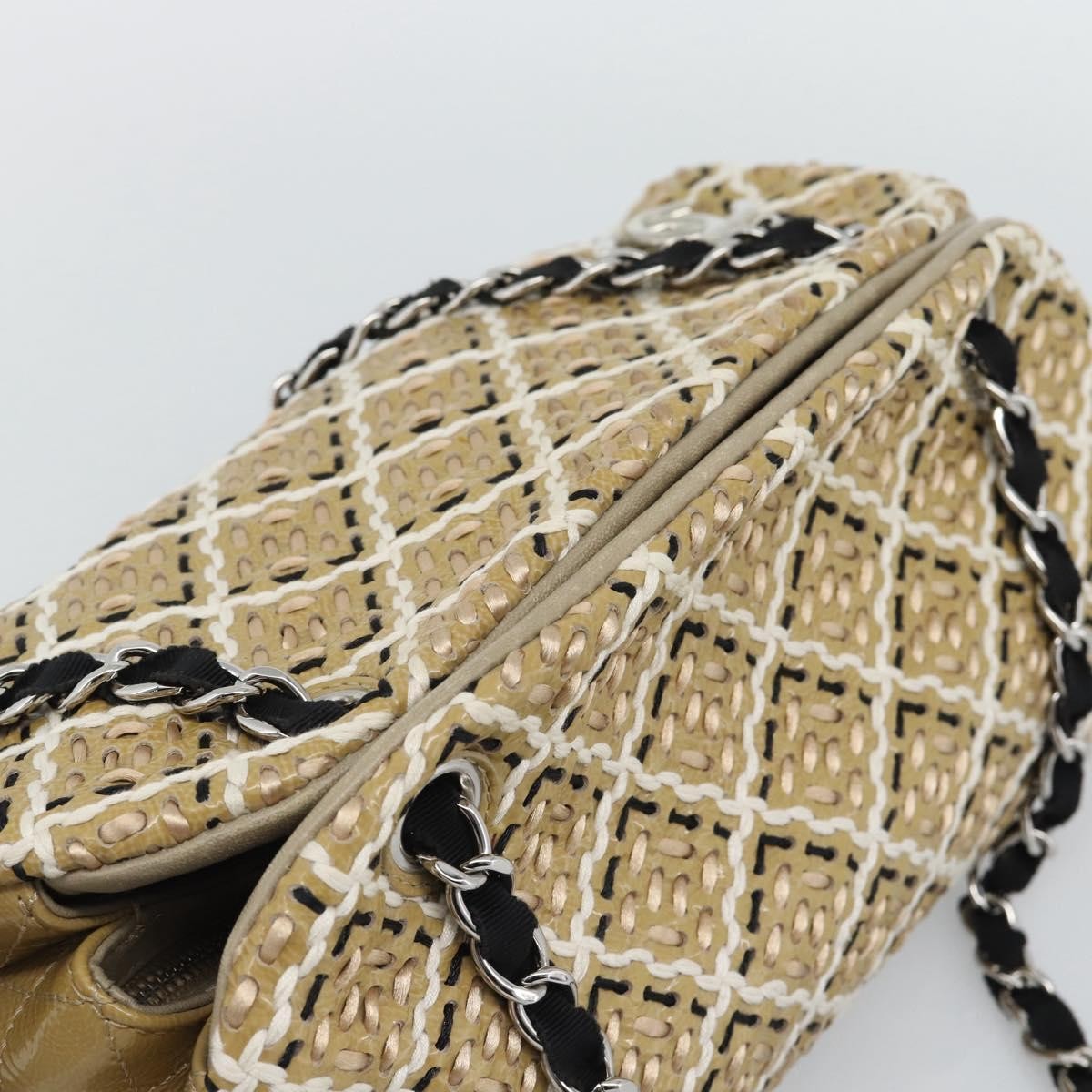 Chanel Just Mademoiselle Quilted Patent Beige Patent_Leather Handbag (Pre-Owned)