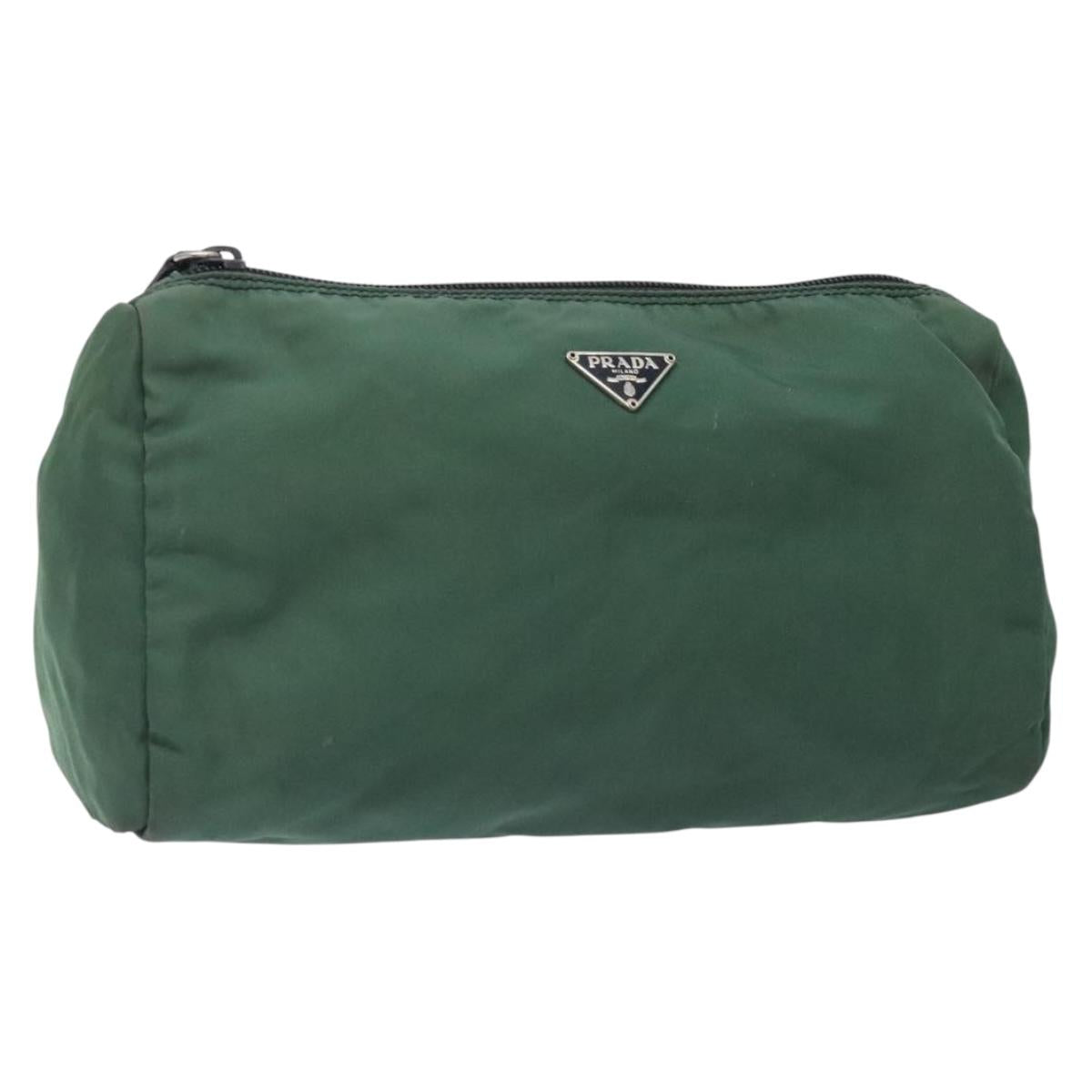 Prada Cosmetic Pouch Khaki Nylon Clutch Bag (Pre-Owned)