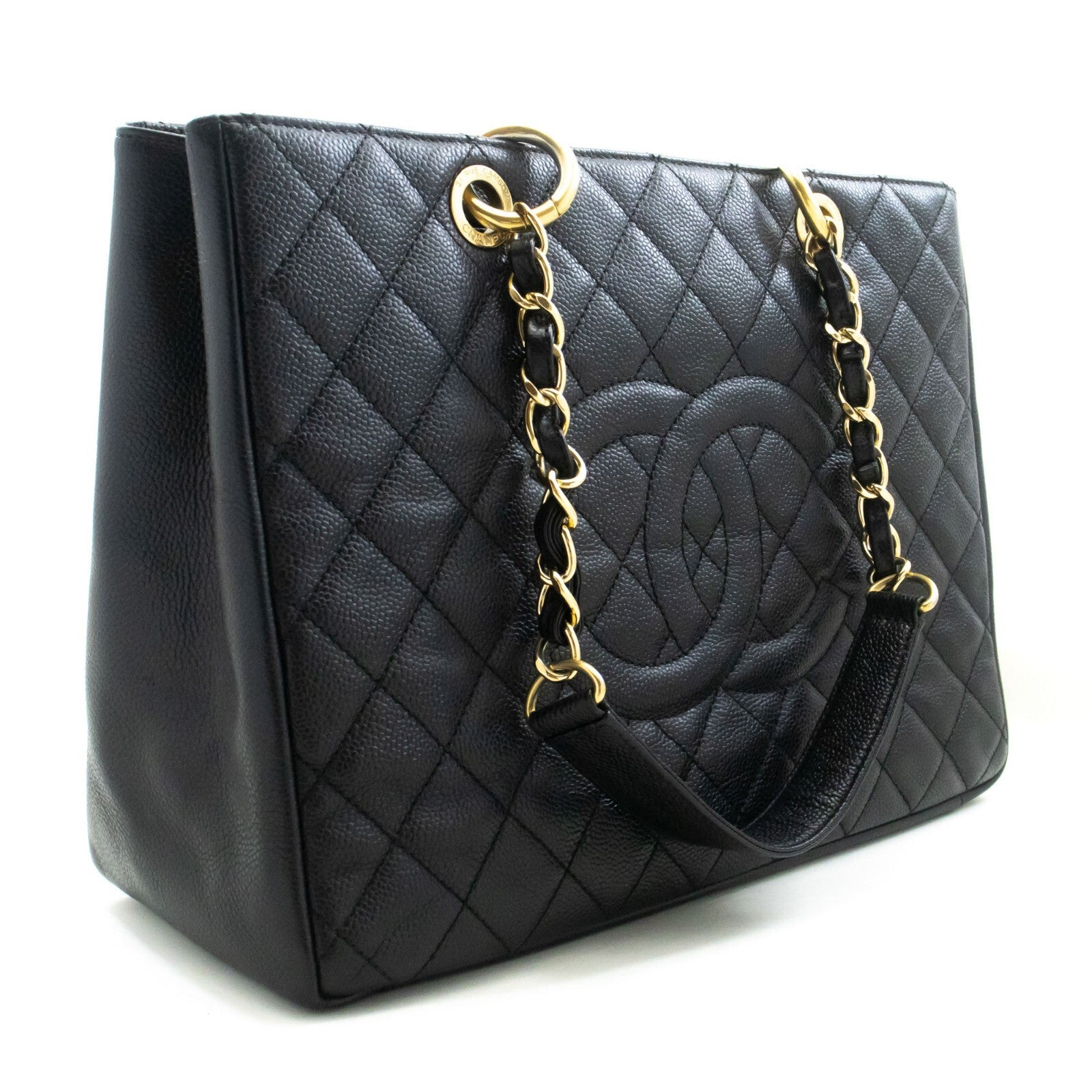 Chanel Grand Shopping Tote Quilted Caviar Black Calfskin Tote Bag Bag (Pre-Owned)