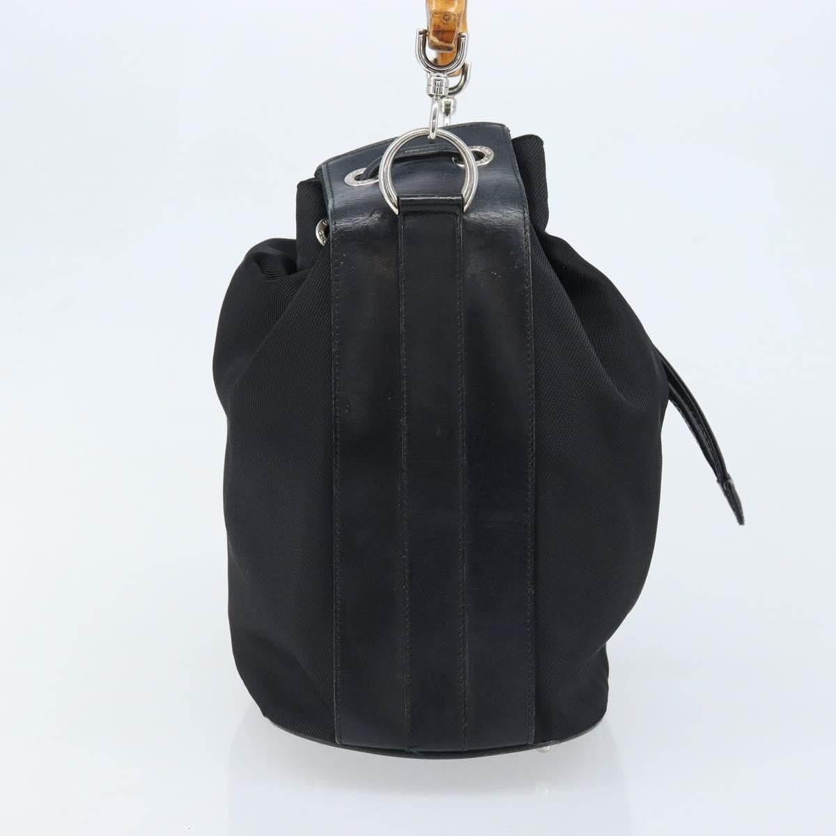 Gucci Vintage Bamboo Bucket Nylon And Leather Black Nylon Handbag (Pre-Owned)