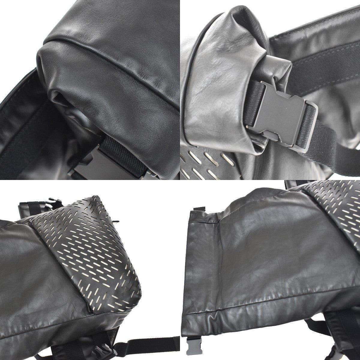 Bottega Veneta Folding Top Belt Perforated Leather Black Leather Handbag (Pre-Owned)