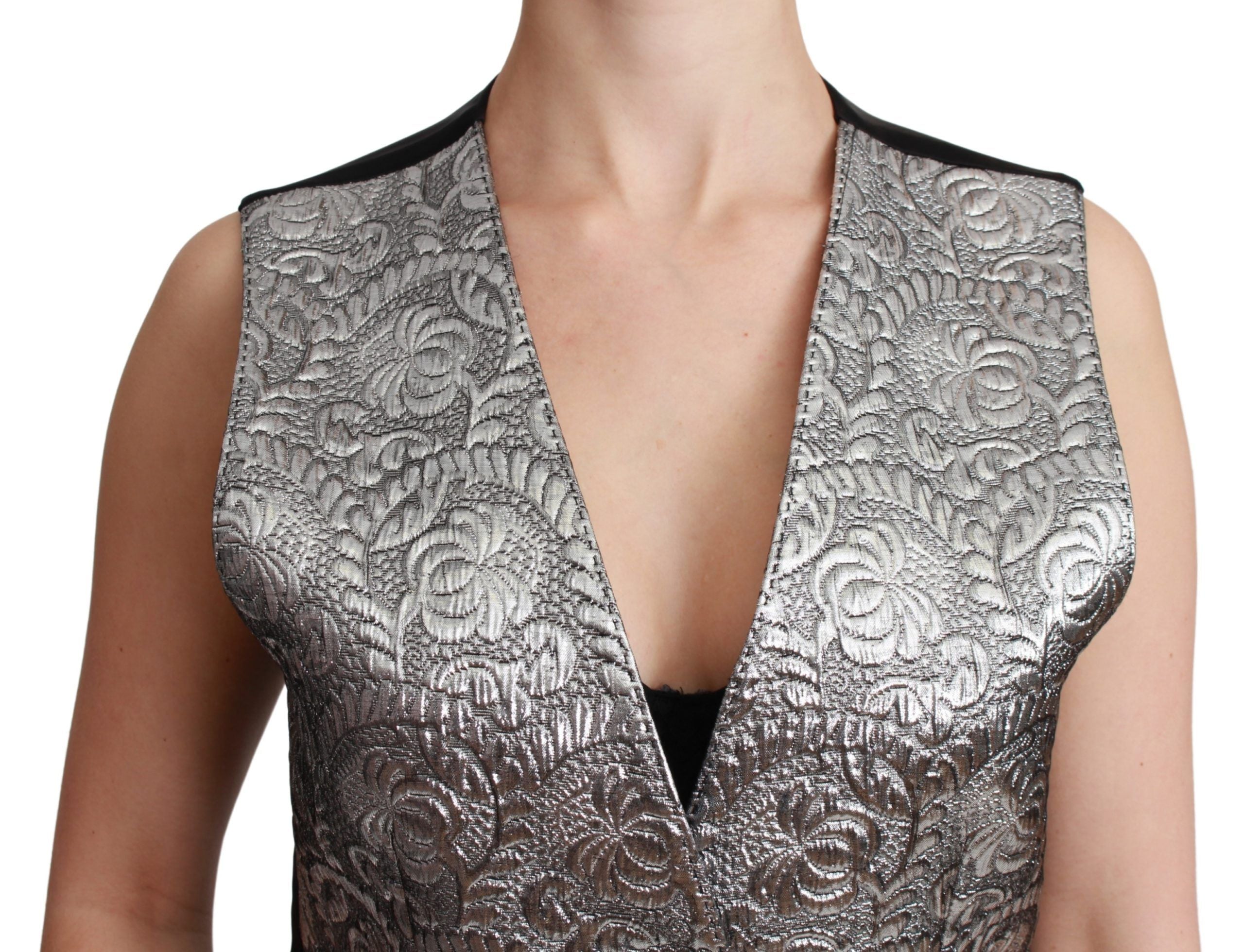 Dolce & Gabbana Silver Brocade Sleeveless Metallic Women's Top