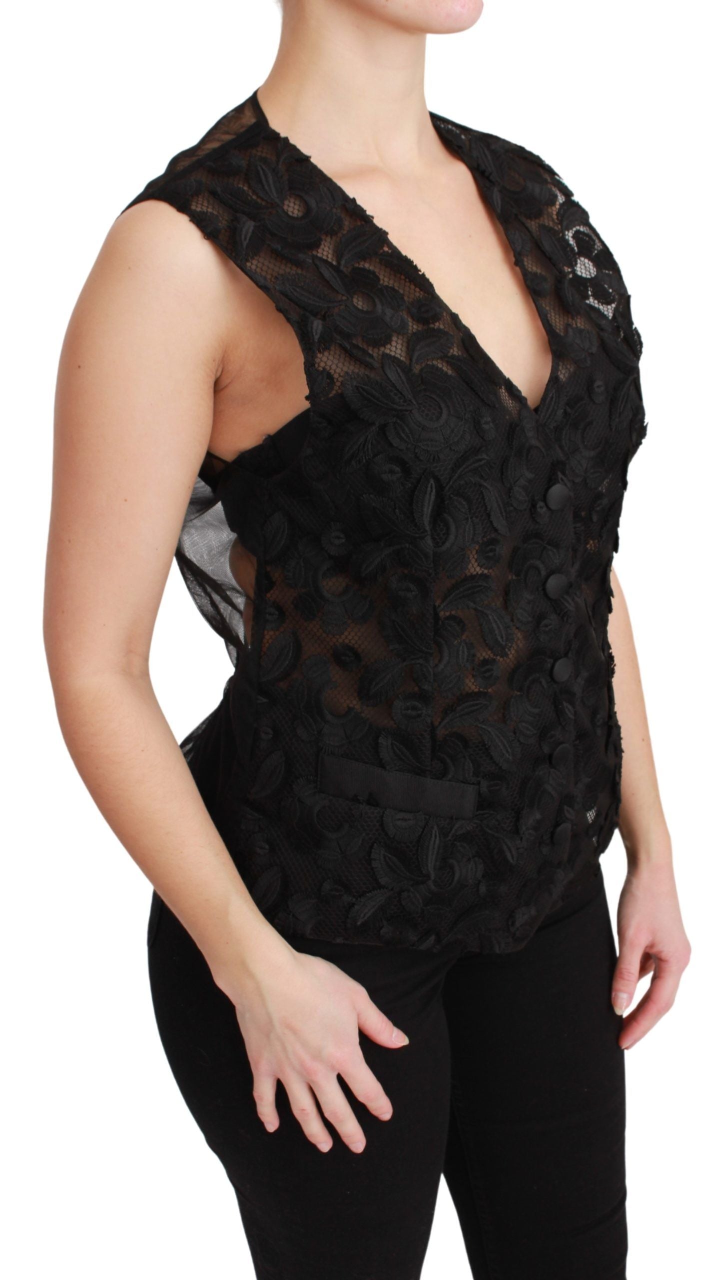 Dolce & Gabbana Black Floral Brocade Top Gilet Women's Waistcoat