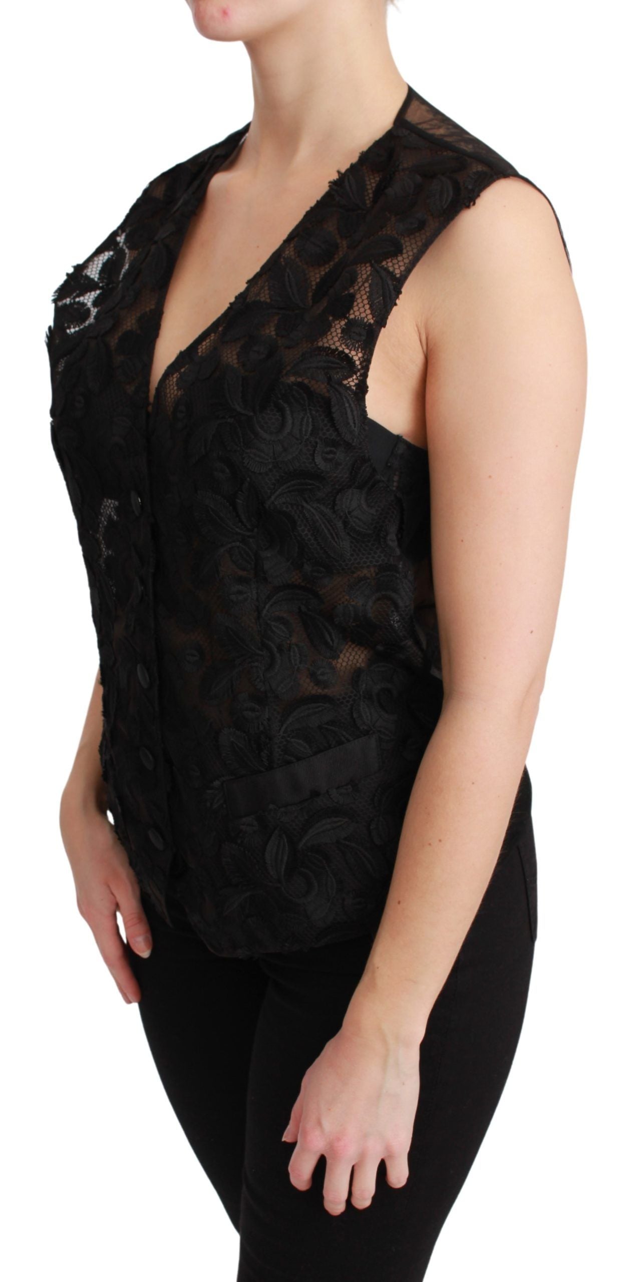 Dolce & Gabbana Elegant Floral Black Silk Blend Women's Vest