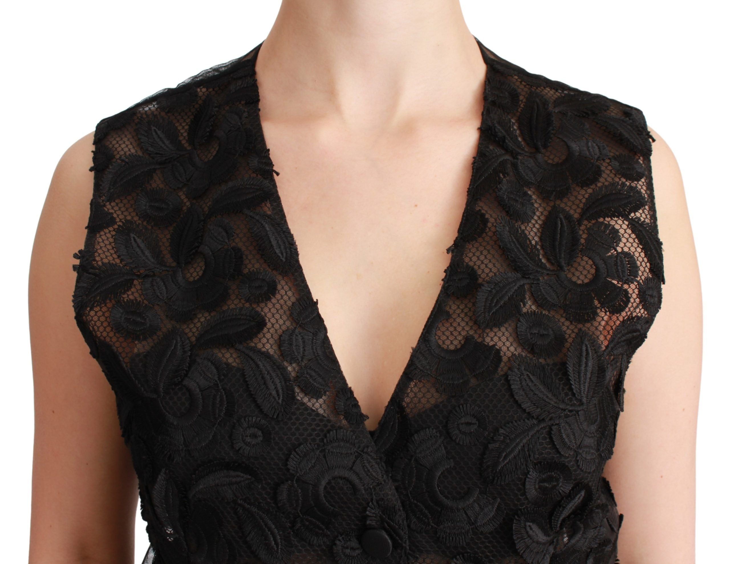 Dolce & Gabbana Black Floral Brocade Top Gilet Women's Waistcoat