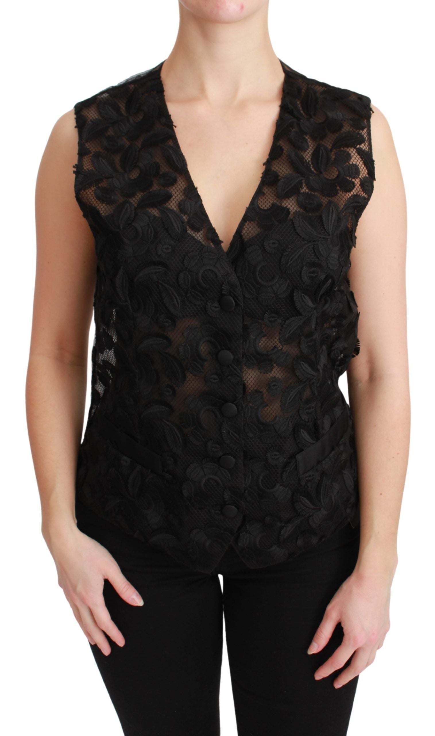 Dolce & Gabbana Elegant Floral Black Silk Blend Women's Vest