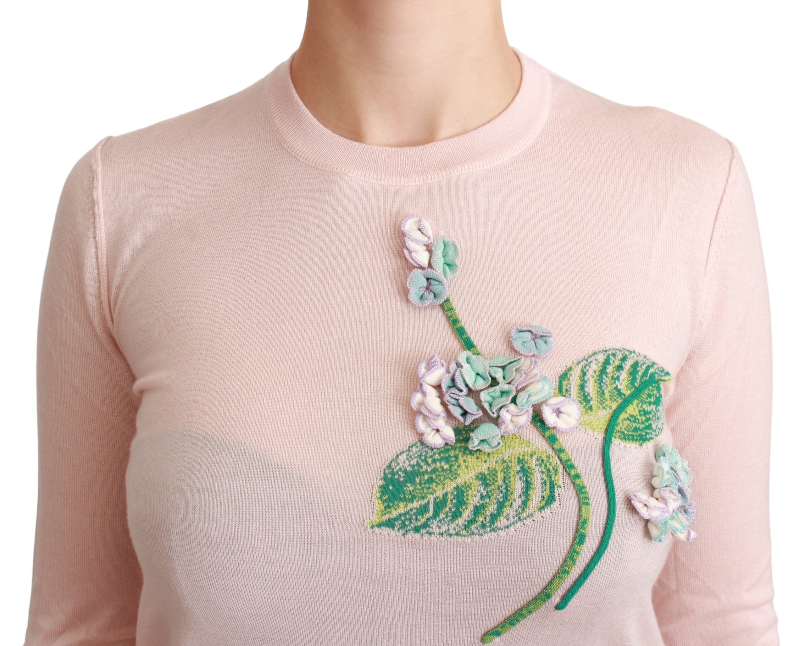 Dolce & Gabbana Pink Floral Silk Cashmere Pullover Women's Sweater