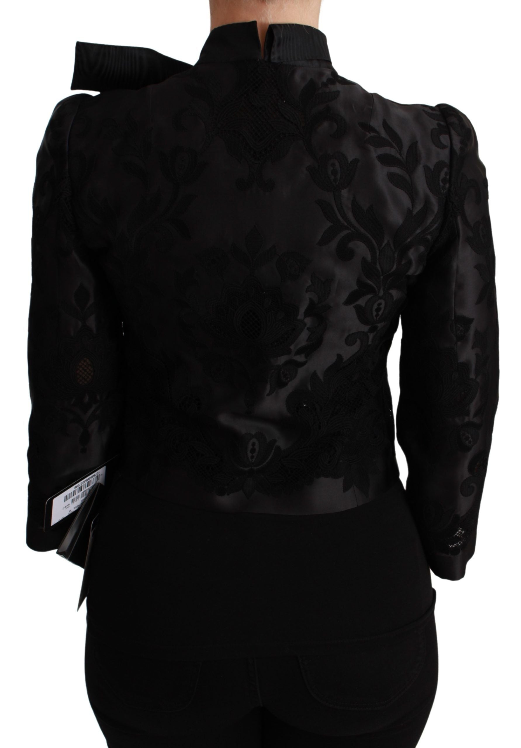 Dolce & Gabbana Black Floral Jacquard Blazer Silk Women's Jacket