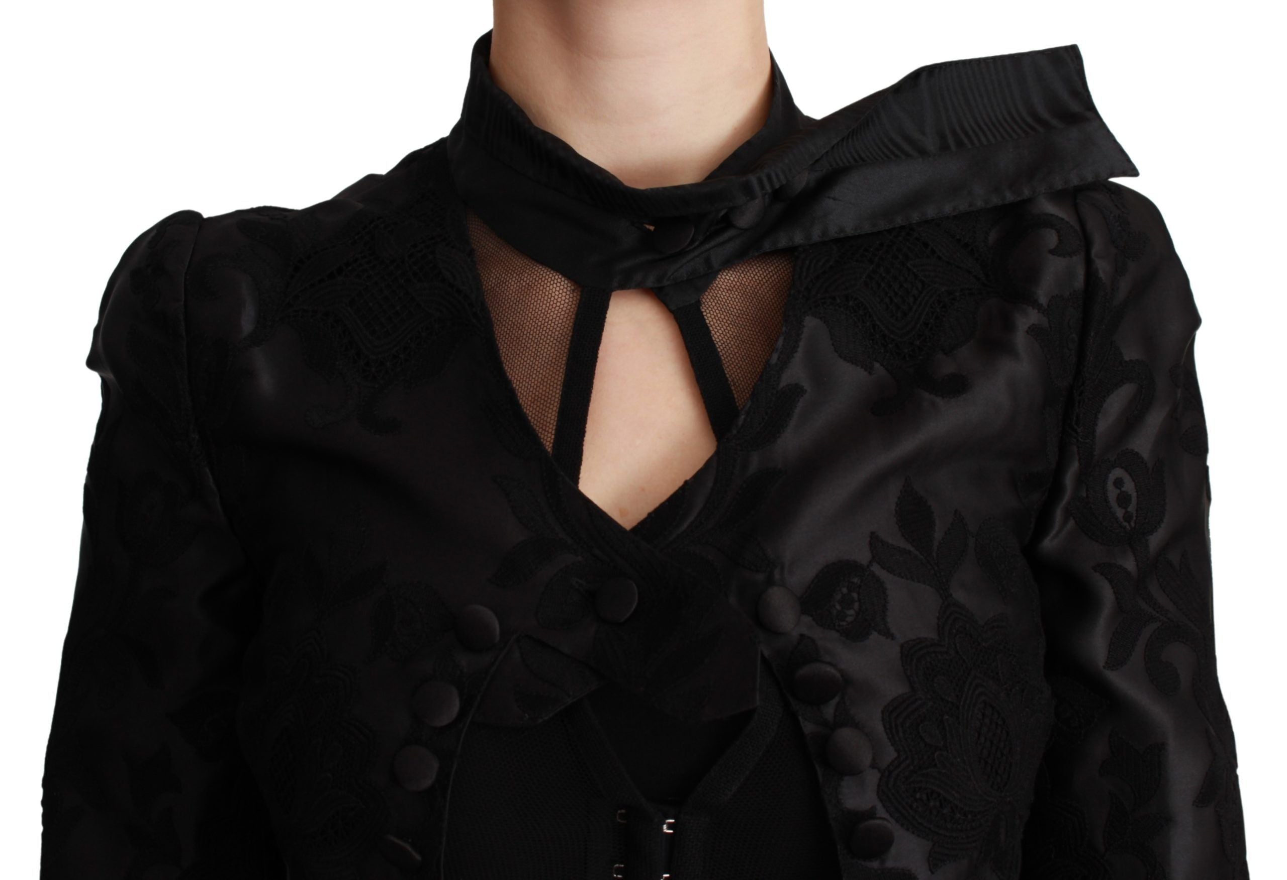 Dolce & Gabbana Black Floral Jacquard Blazer Silk Women's Jacket