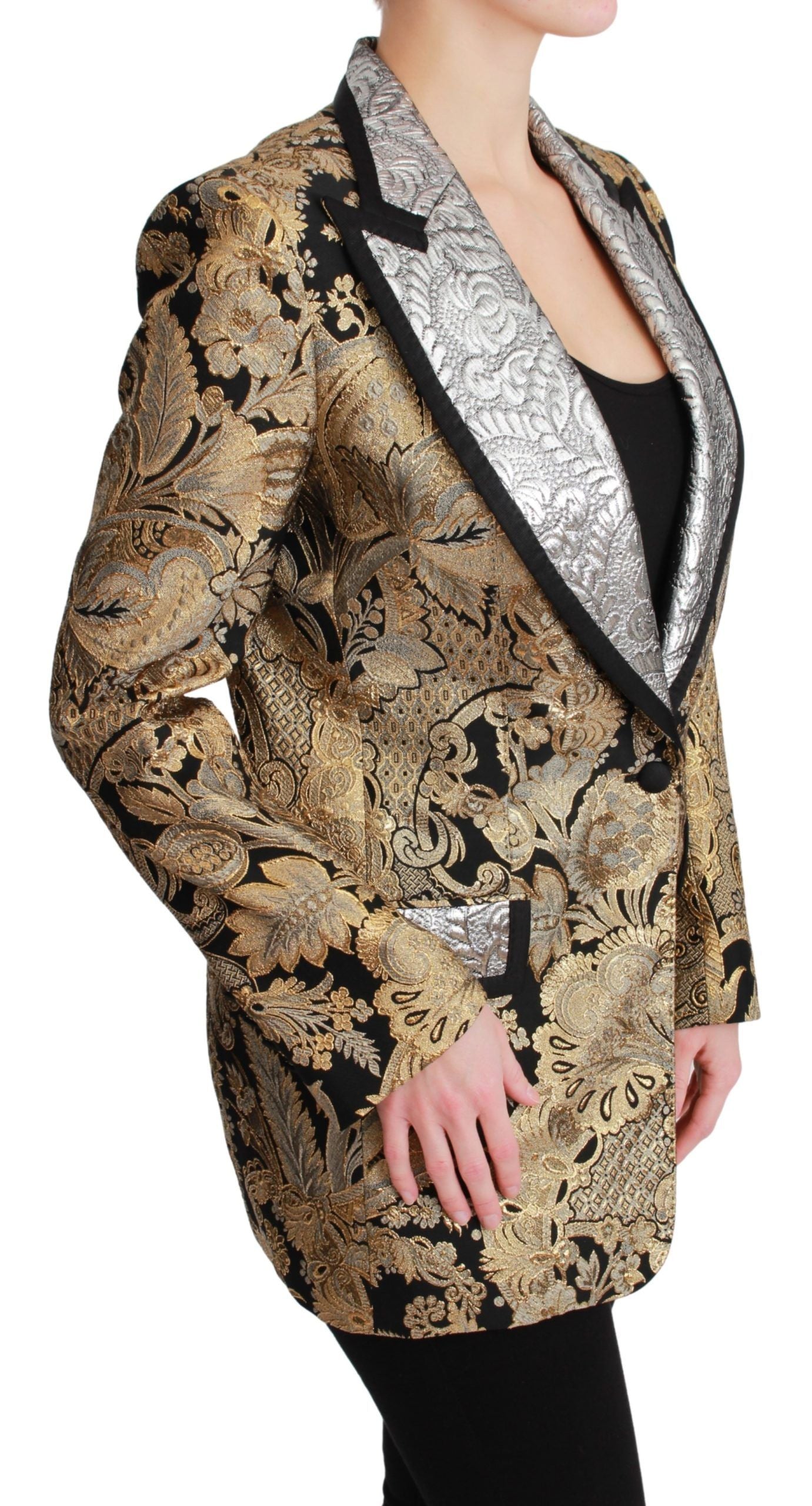 Dolce & Gabbana Black Gold Jacquard Blazer Women's Jacket