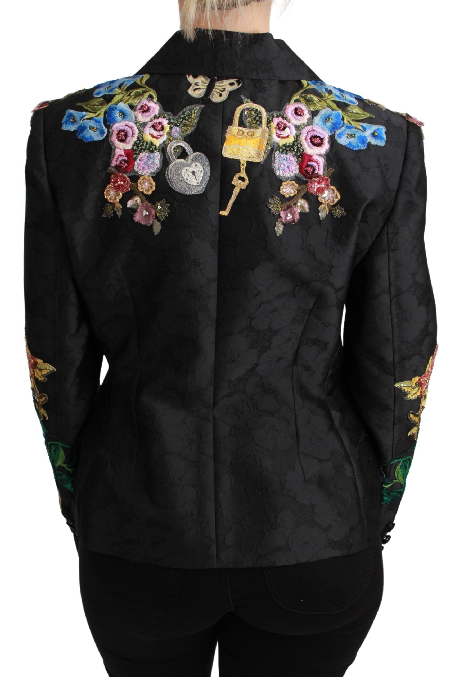 Dolce & Gabbana Black Brocade Crystal Blazer Women's Jacket