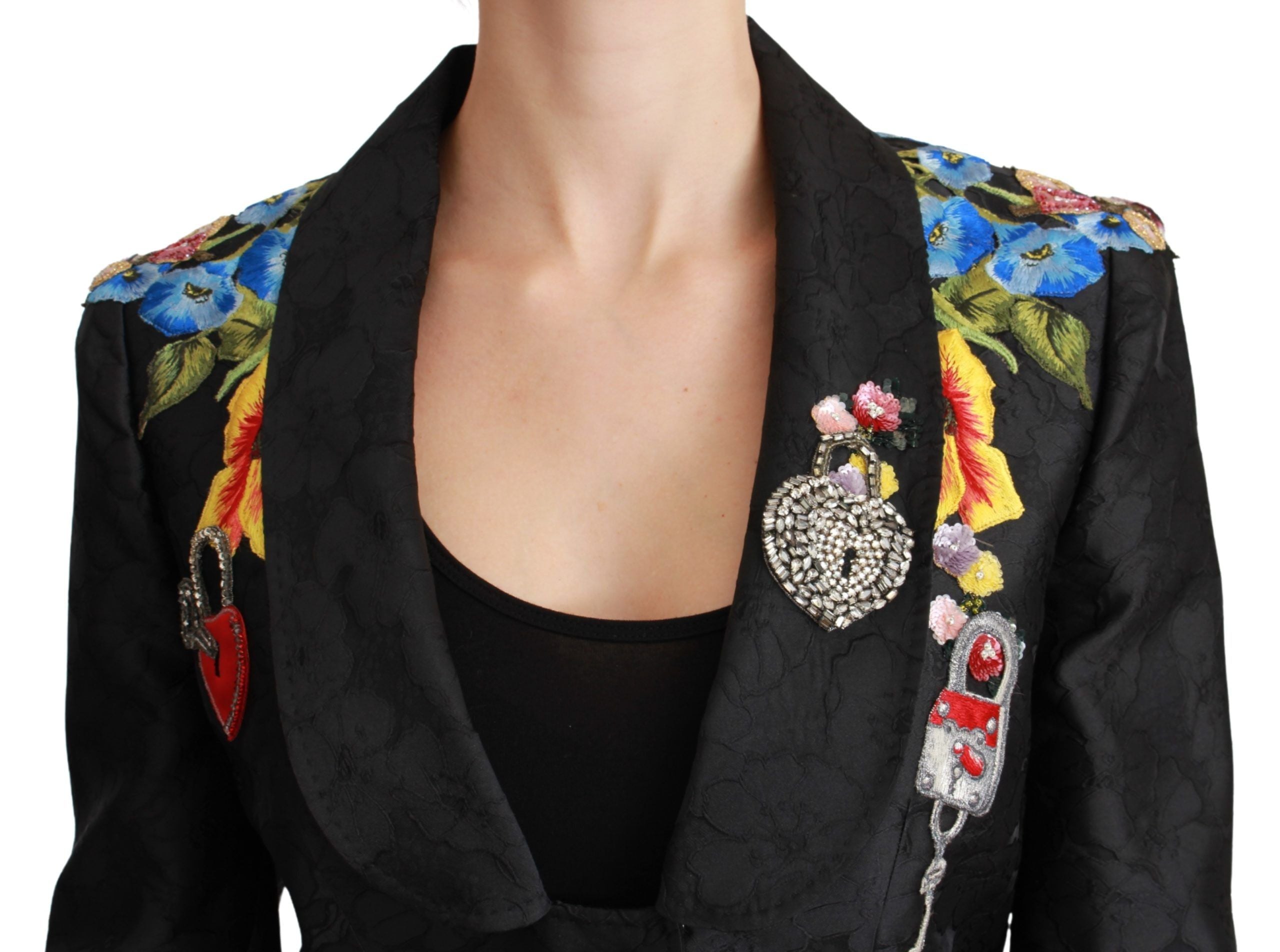 Dolce & Gabbana Black Brocade Crystal Blazer Women's Jacket