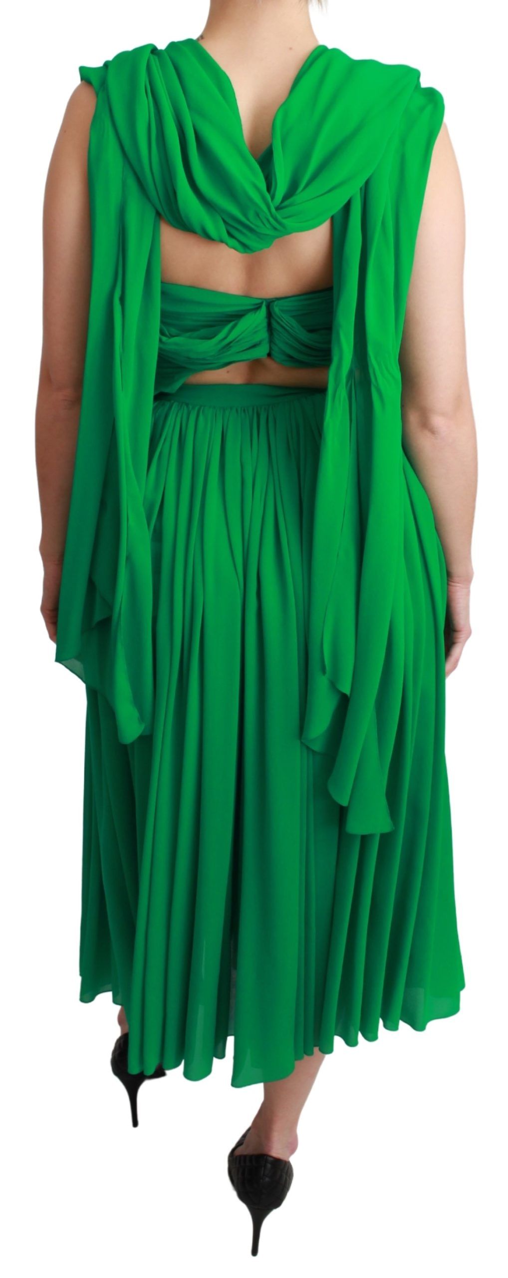 Dolce & Gabbana 100% Silk Green Sleeveless Pleated Maxi Women's Dress