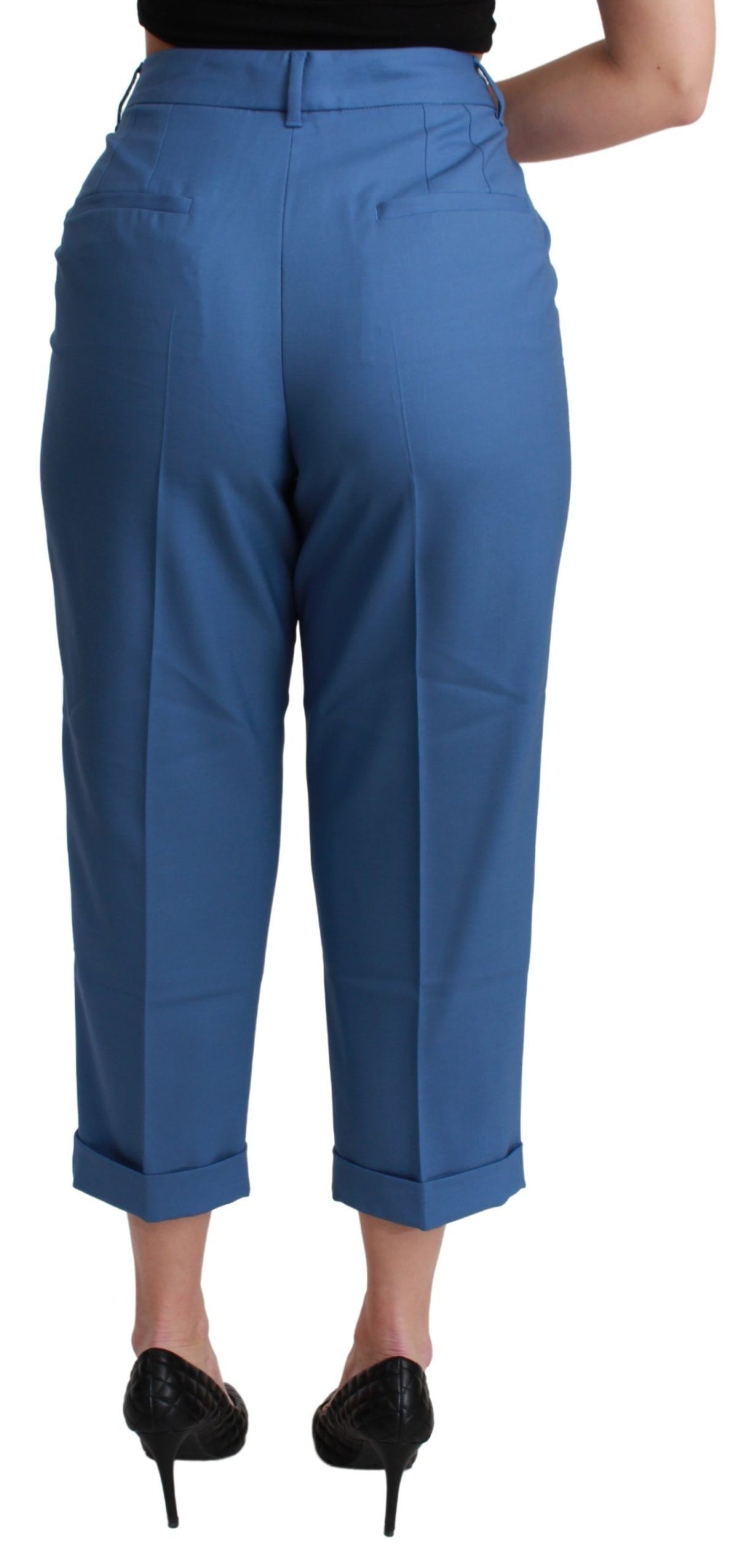 Dolce & Gabbana Blue Pleated Wool Cuffed Cropped Trouser Women's Pants