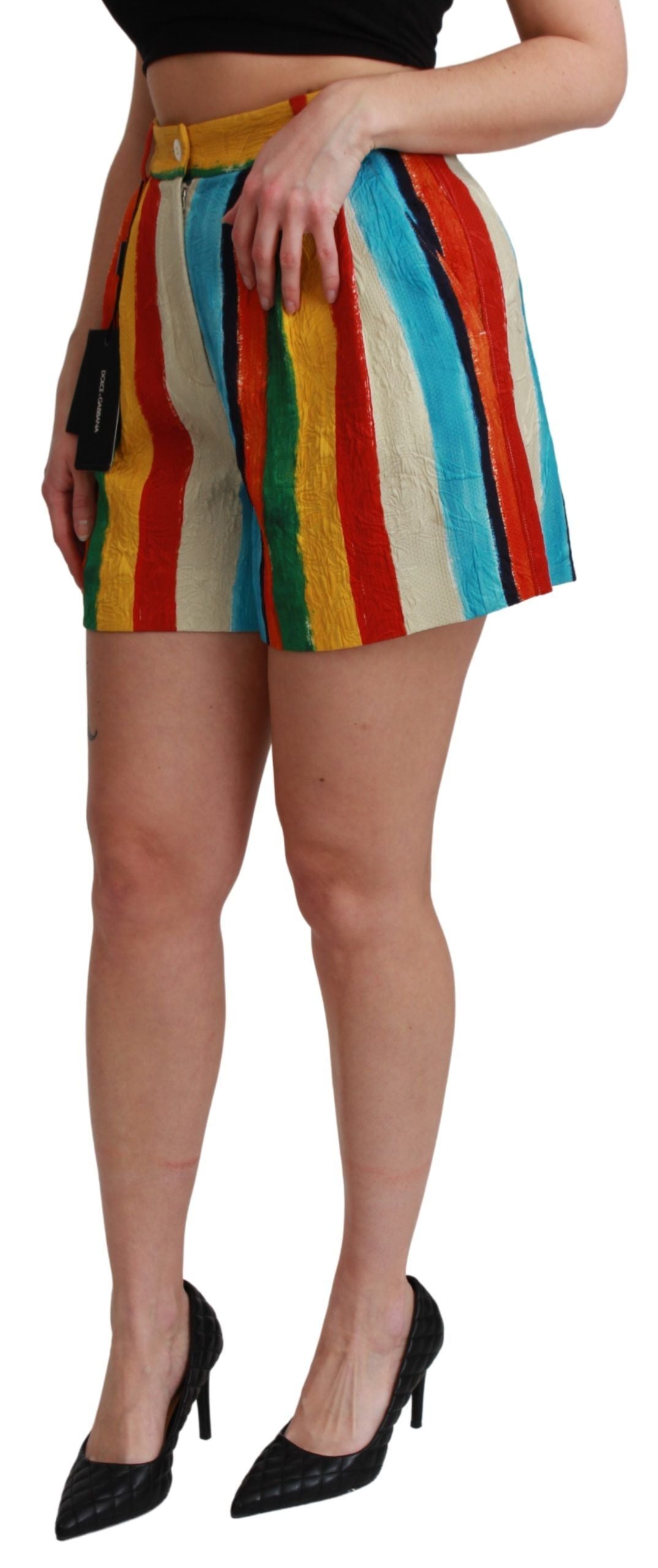 Dolce & Gabbana Multicolor Striped High-Waist Women's Shorts