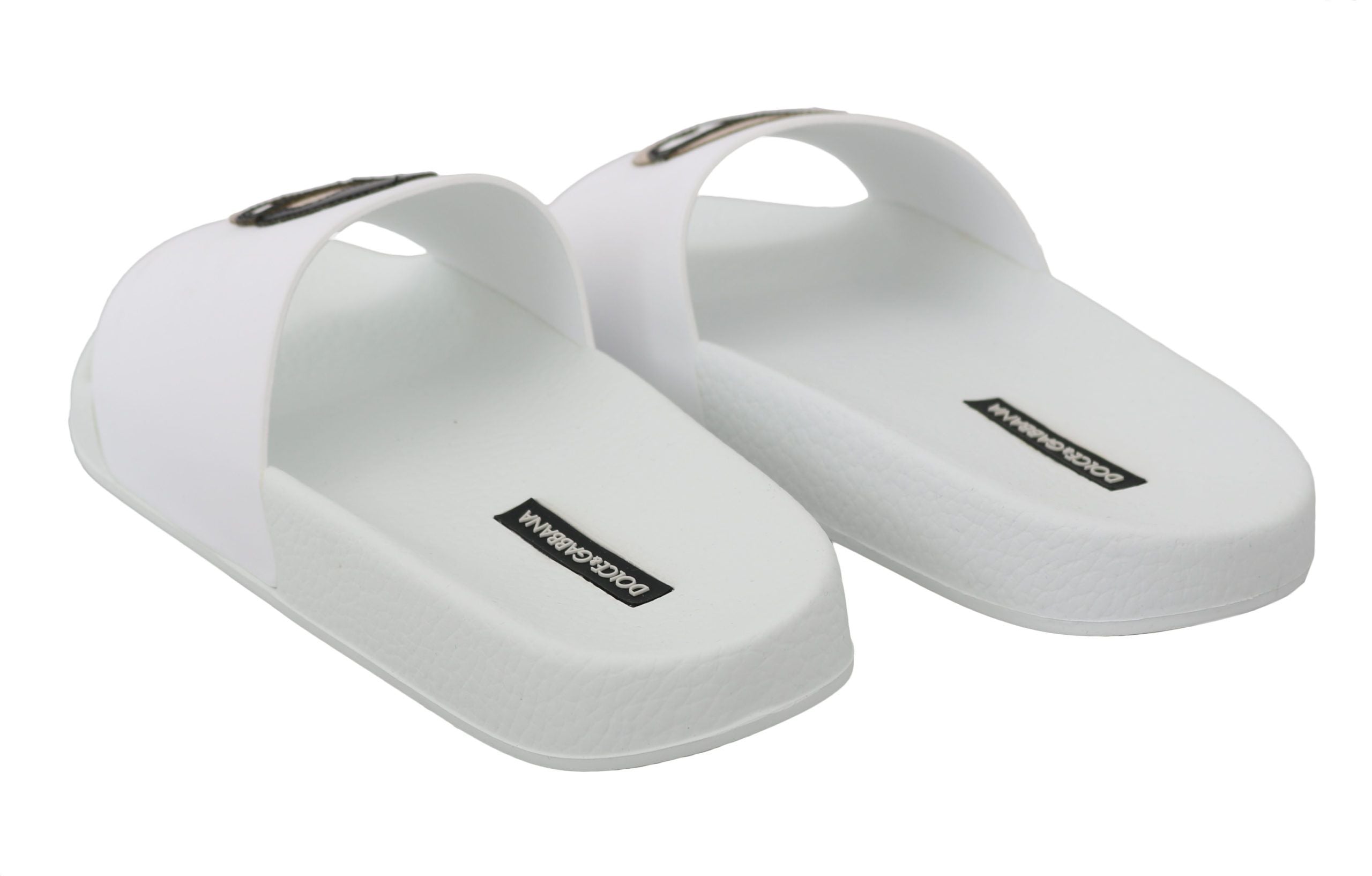 Dolce & Gabbana White Leather #dgfamily Slides Shoes Women's Sandals
