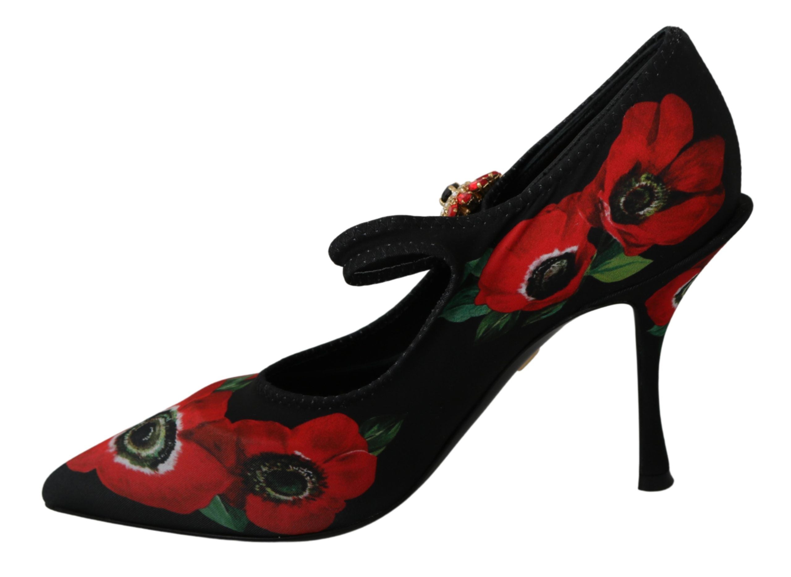 Dolce & Gabbana Black Red Floral Mary Janes Pumps Women's Shoes