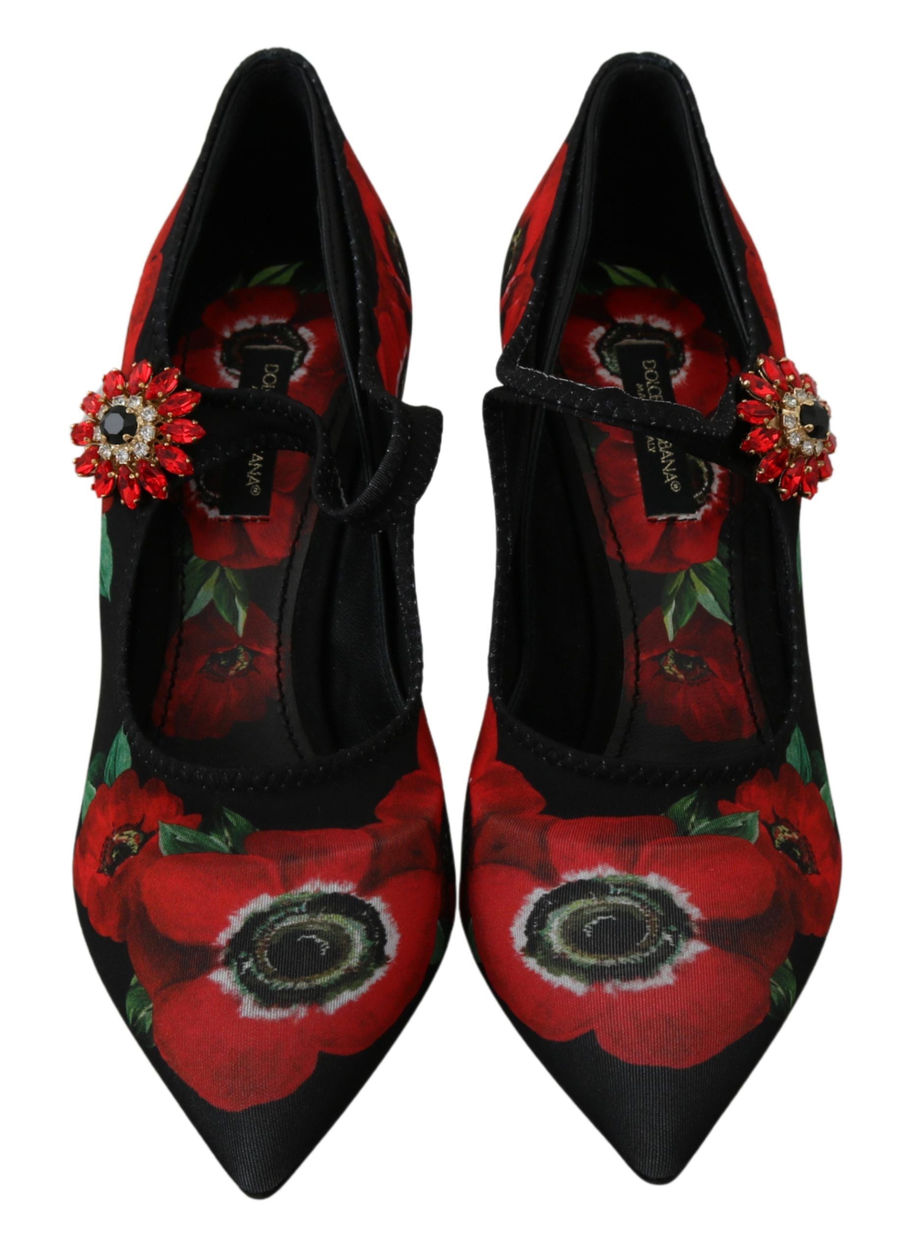 Dolce & Gabbana Black Red Floral Mary Janes Pumps Women's Shoes
