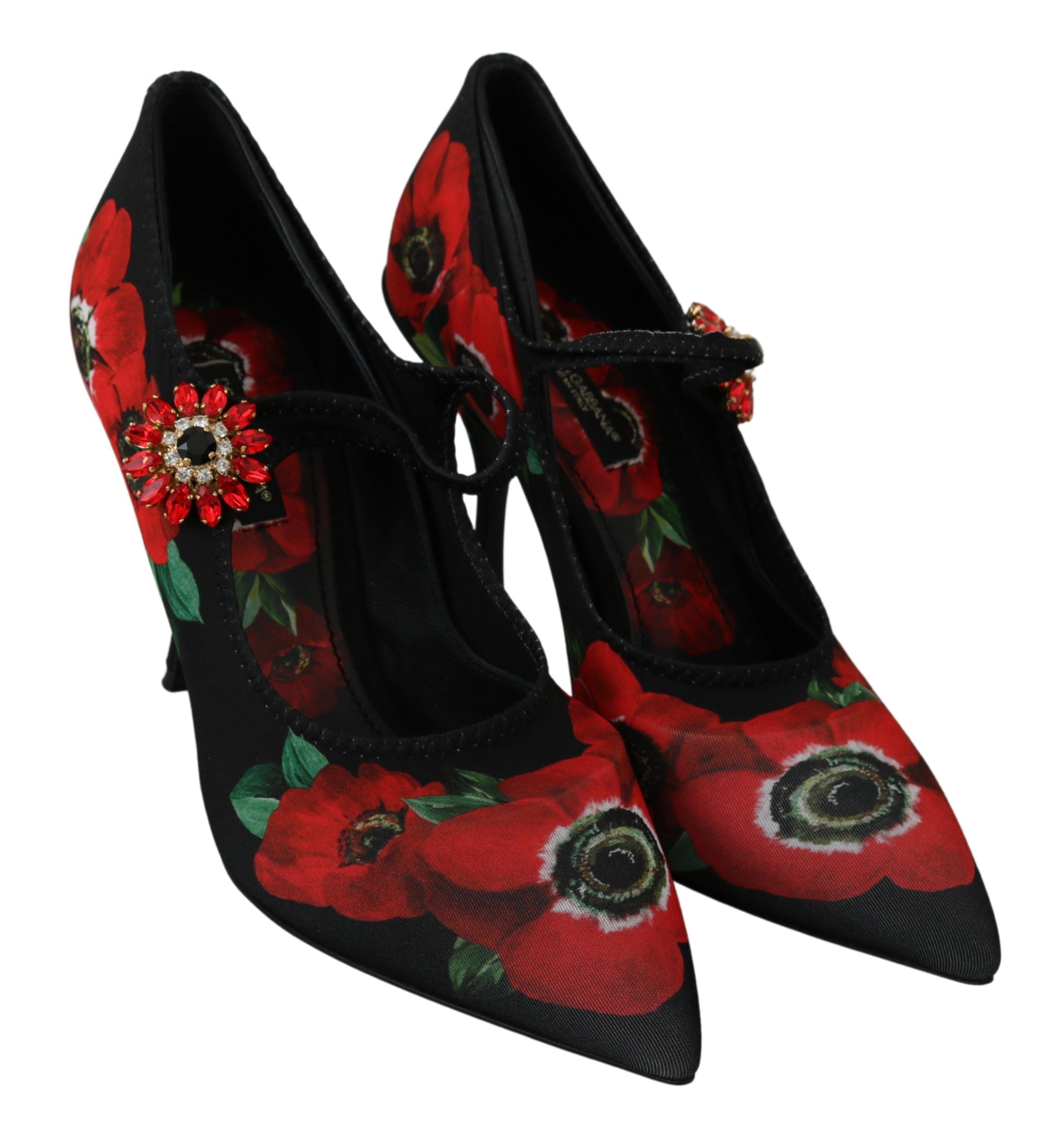 Dolce & Gabbana Black Red Floral Mary Janes Pumps Women's Shoes