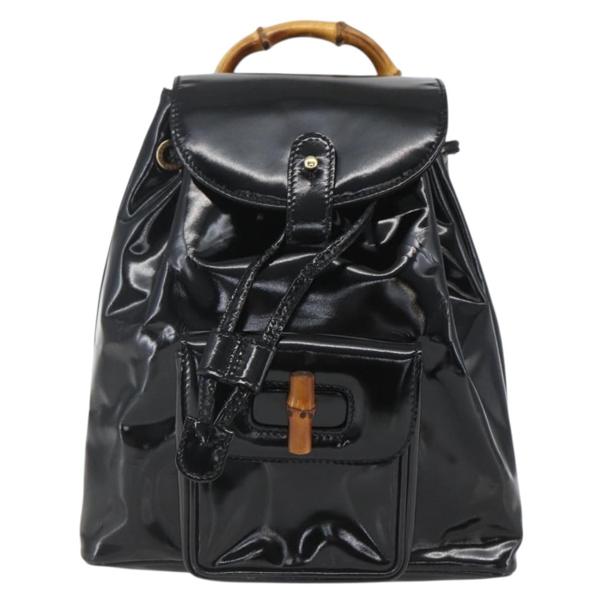 Gucci Vintage Bamboo Patent Black Patent_Leather Backpack Bag (Pre-Owned)