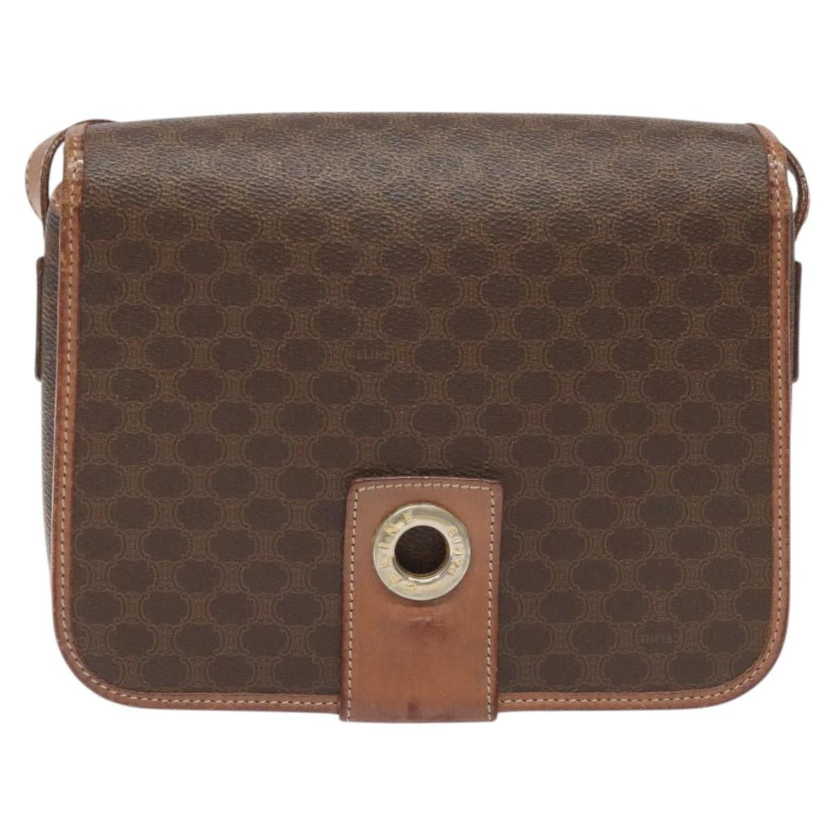 Celine Vintage Macadam Circle Logo Canvas And Leather Brown Canvas Shoulder Bag Bag (Pre-Owned)