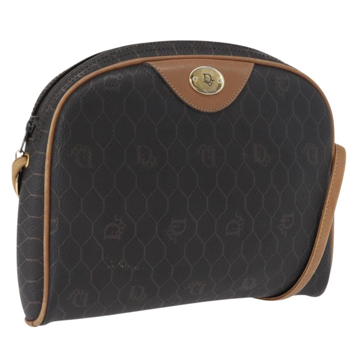 Christian Dior Vintage Honeycomb Canvas And Leather Black Canvas Shoulder Bag Bag (Pre-Owned)