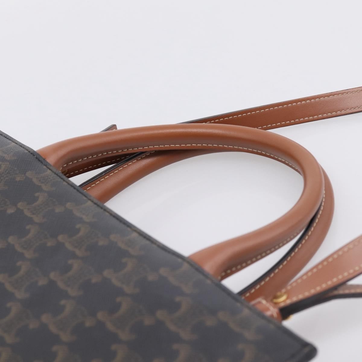 Celine Vertical Cabas Tote Triomphe Coated Canvas Brown Canvas Tote Bag Bag (Pre-Owned)