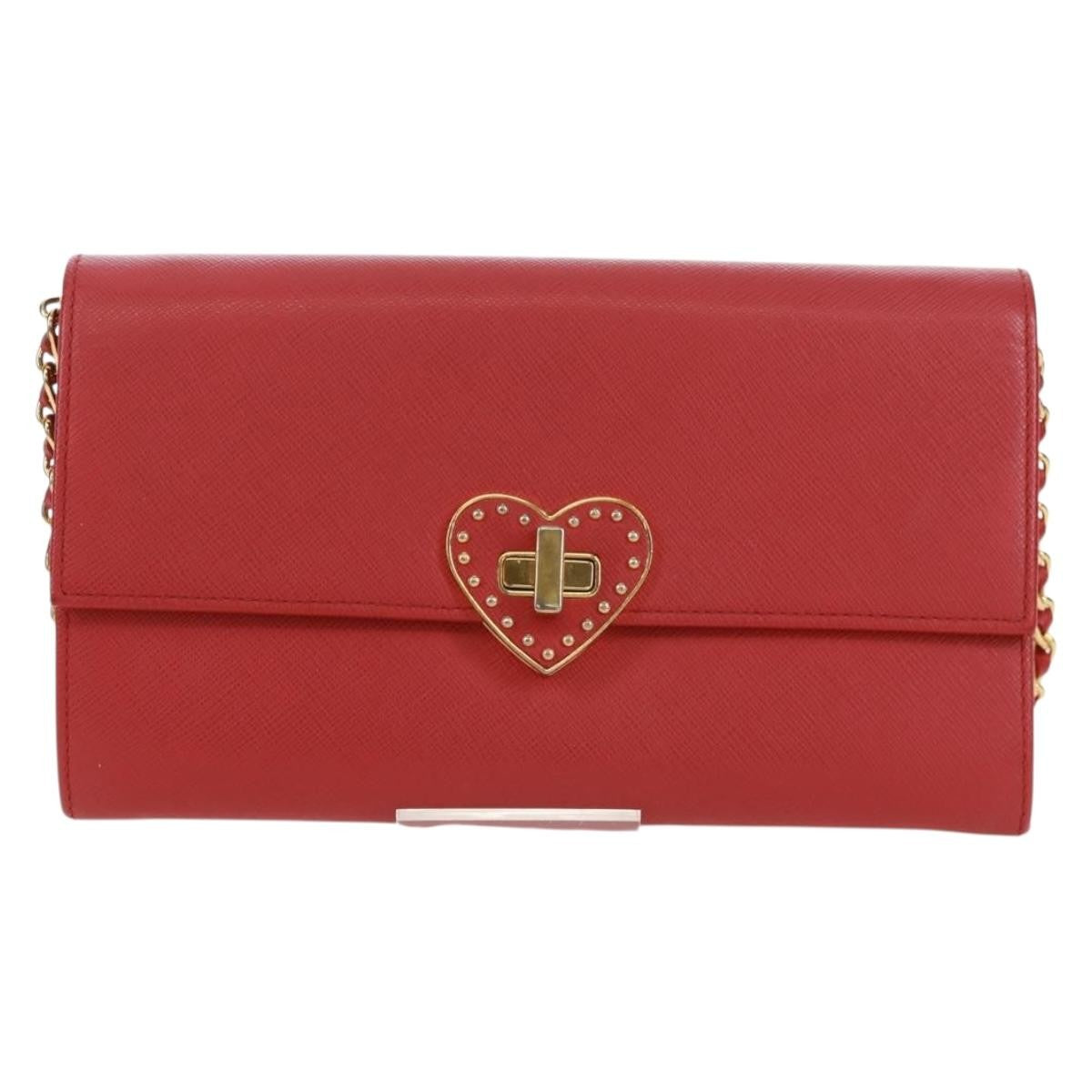 Prada Heart Wallet On Chain Saffiano Leather Red Leather Crossbody Bag Bag (Pre-Owned)