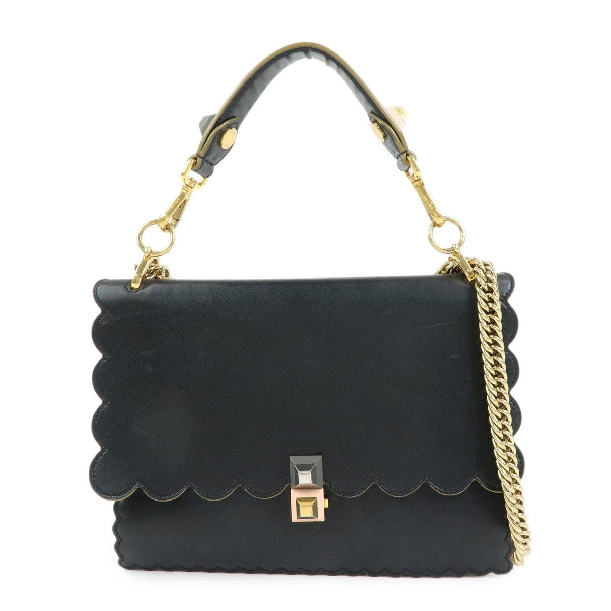 Fendi Kan I Leather Black Leather Shoulder Bag Bag (Pre-Owned)