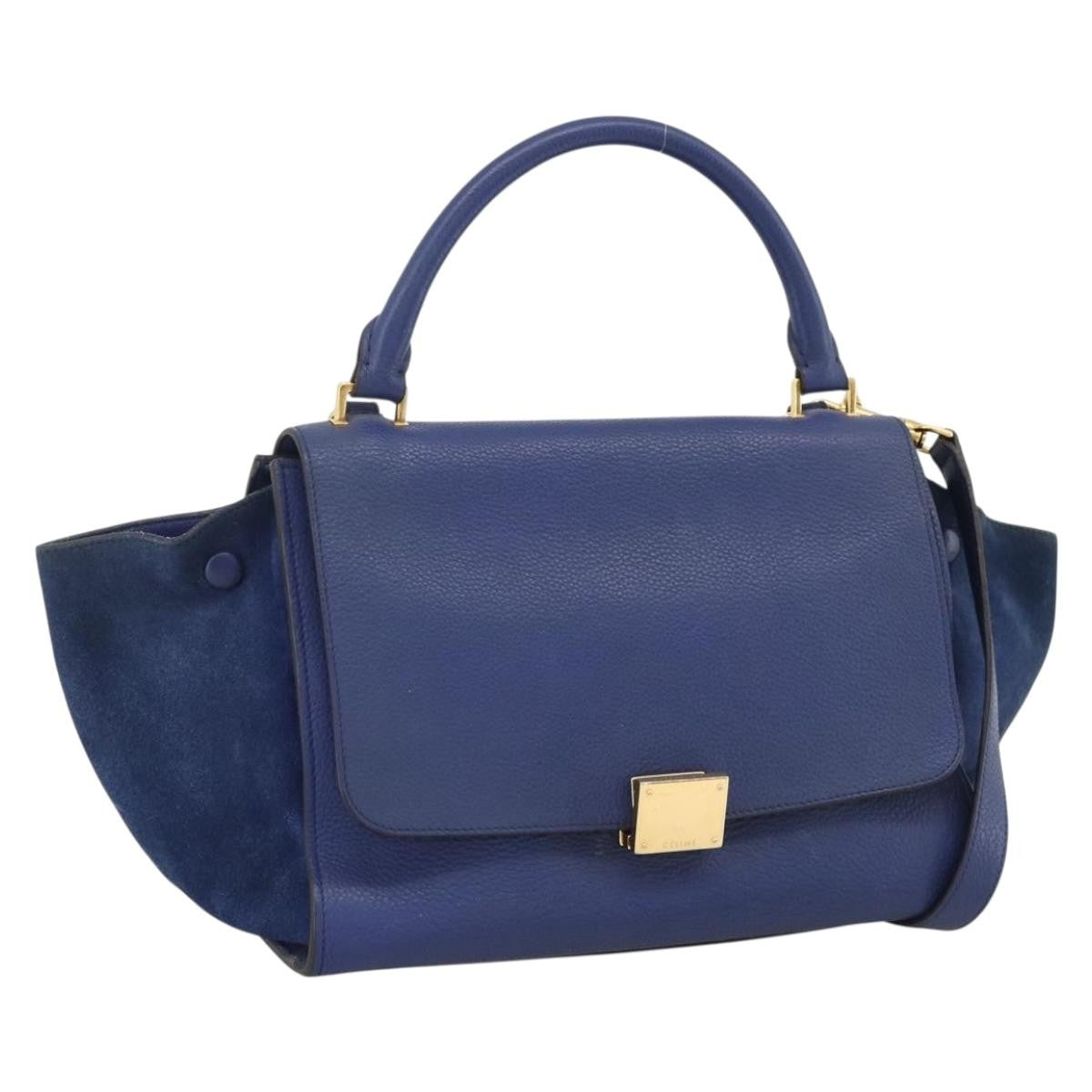 Celine Trapeze Leather With Suede Blue Leather Handbag (Pre-Owned)