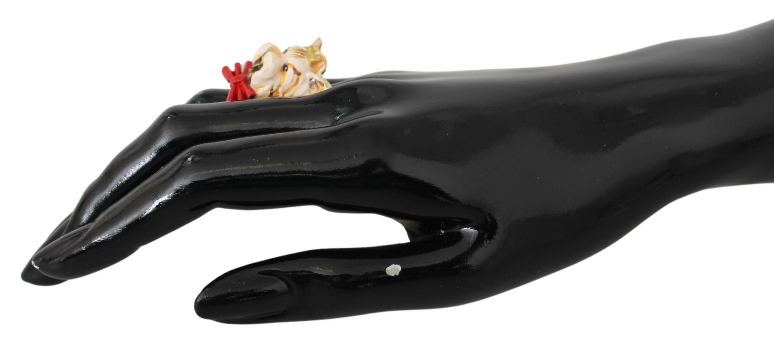 Dolce & Gabbana Gold Brass Resin Beige Dog Pet Branded Accessory Women's Ring