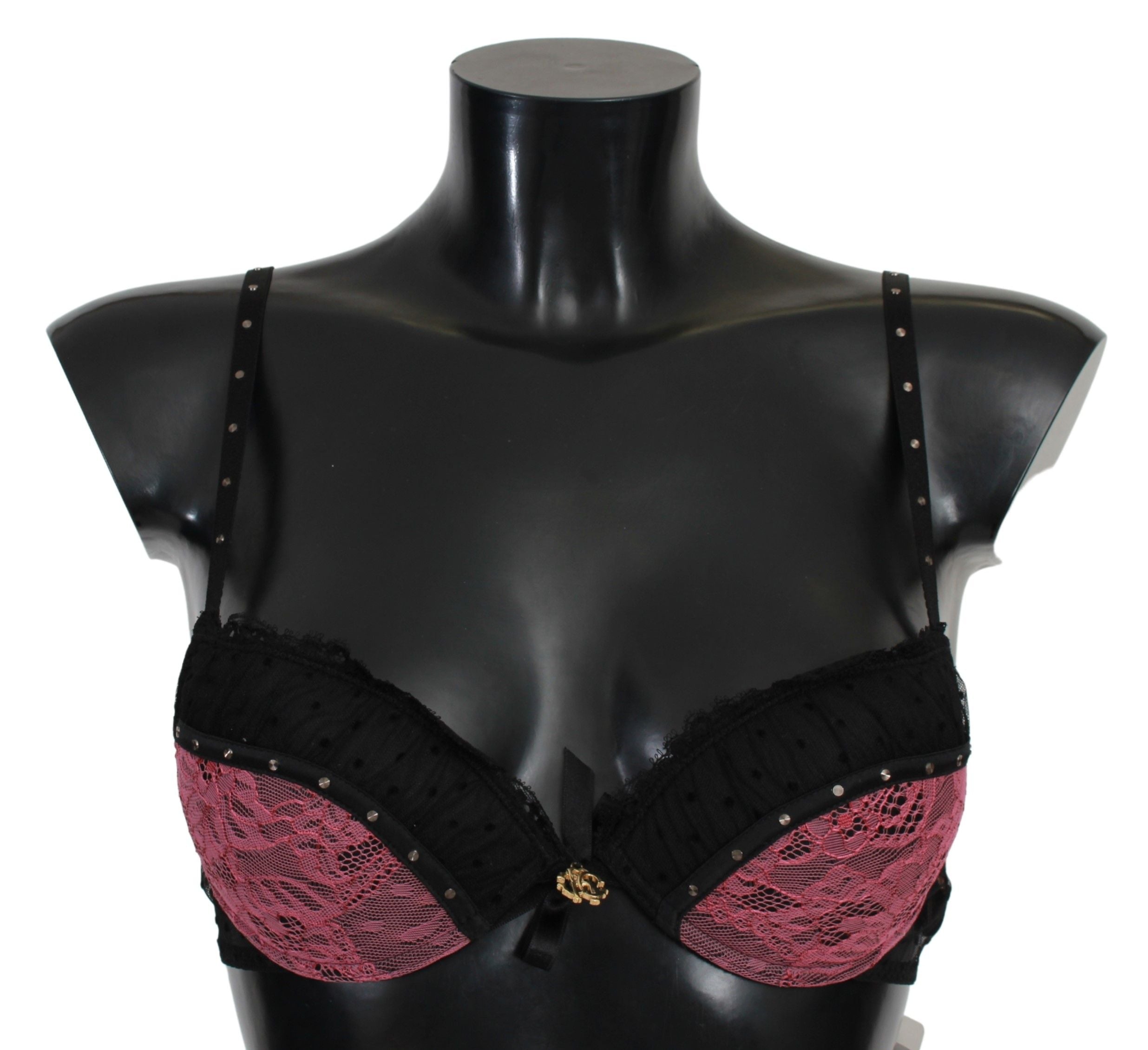 Roberto Cavalli Black Pink Lace Push Up Bra Women's Underwear