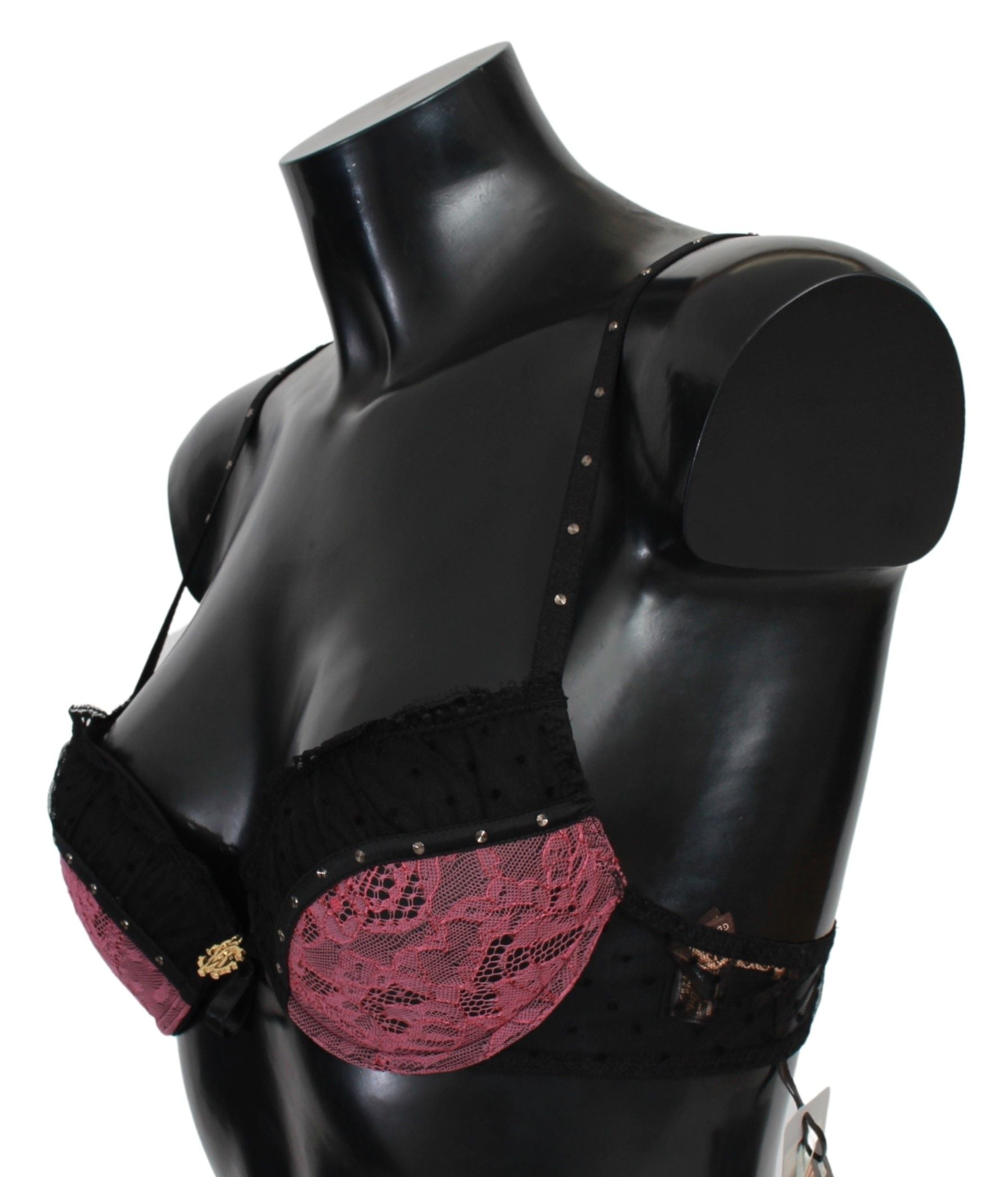 Roberto Cavalli Black Pink Lace Push Up Bra Women's Underwear