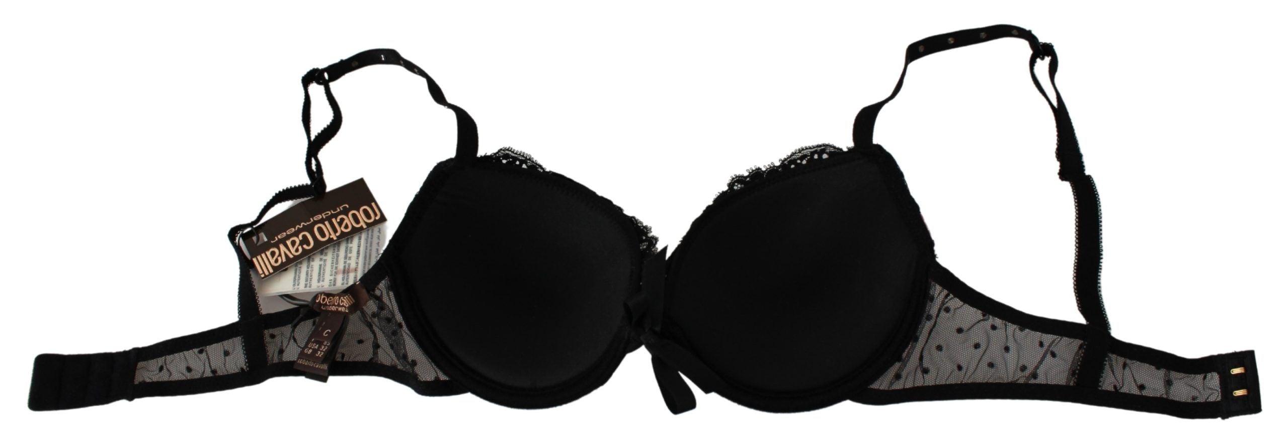 Roberto Cavalli Elegant Black Lace Push-Up Women's Bra