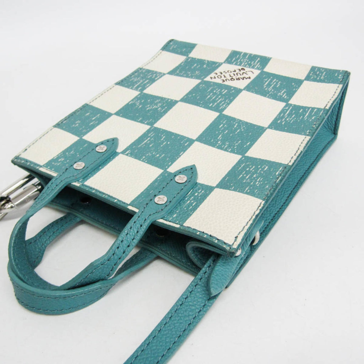 Louis Vuitton Sac Plat Limited Edition Marque Deposee Damier Giant Turquoise Canvas Handbag (Pre-Owned)
