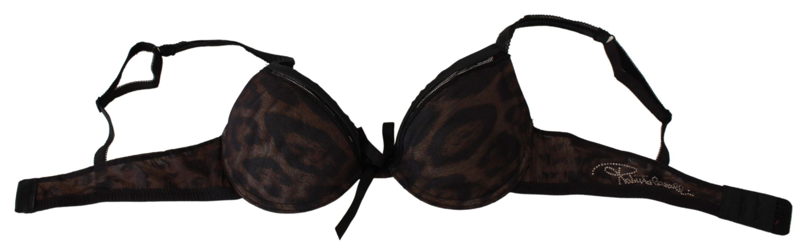 Roberto Cavalli Black Leopard Nylon Push Up Bra Women's Underwear
