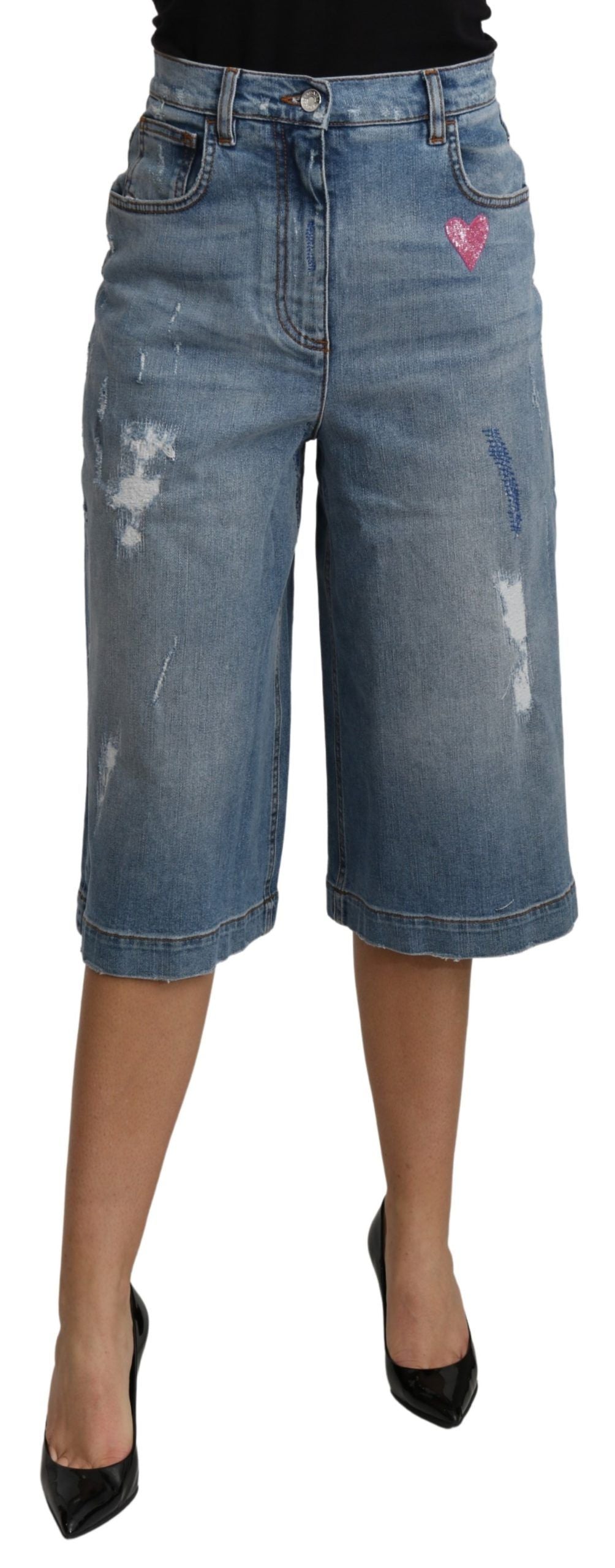 Dolce & Gabbana Elegant Wide Leg Cropped Denim Women's Trousers